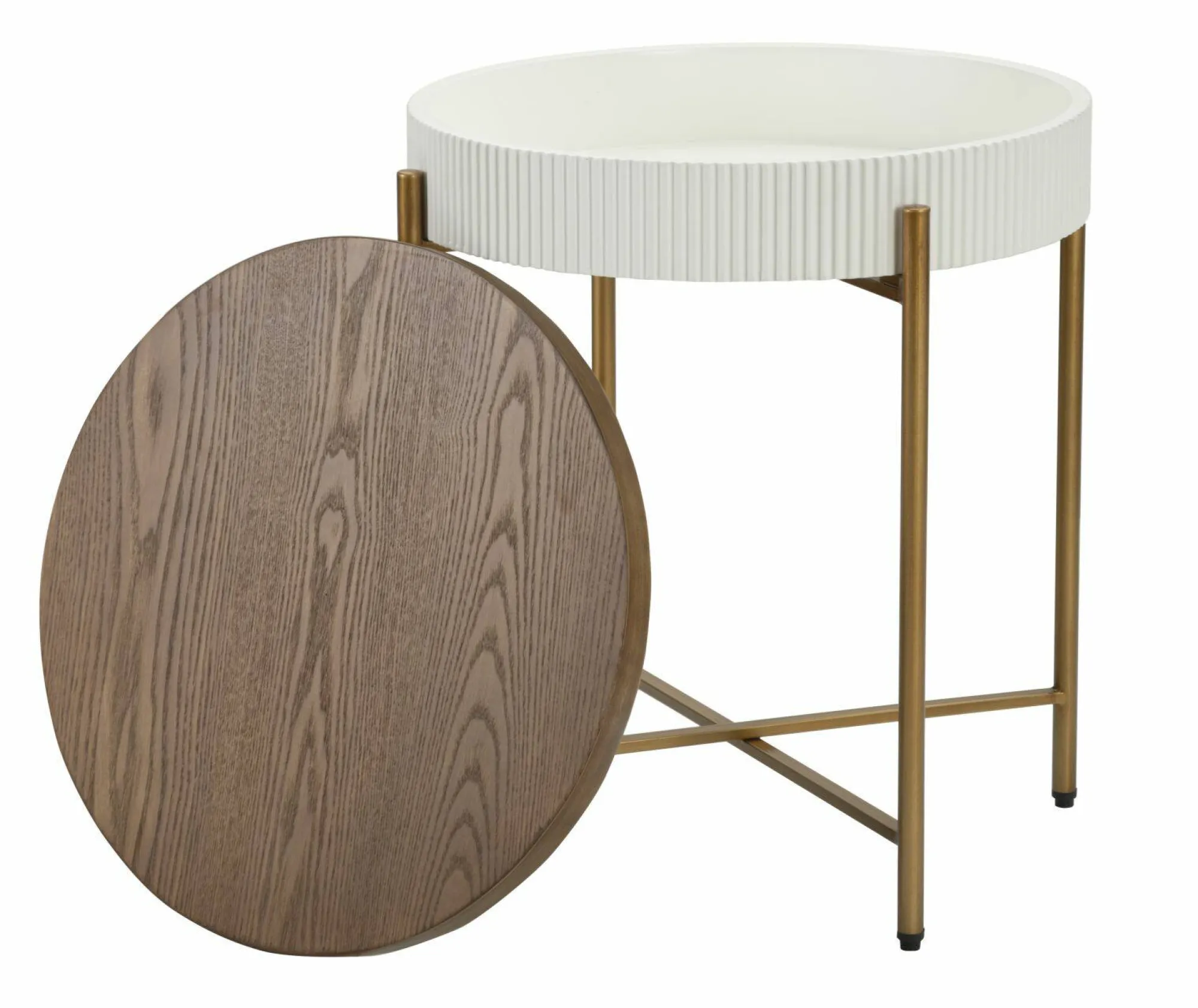 Tavolino da salotto Yakoi, Bianco e Marrone, 55x55 h61 cm<Dmora Sale