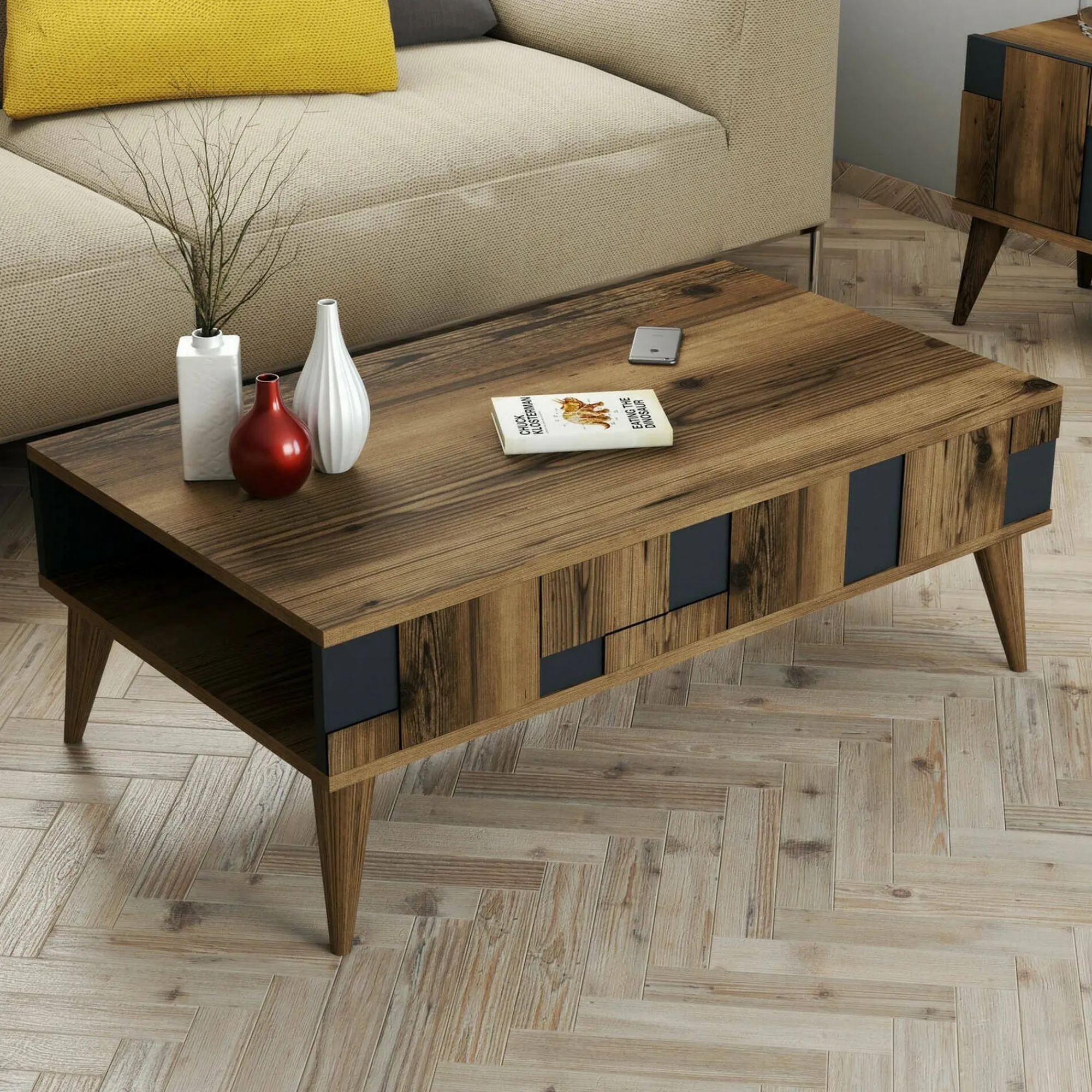 Tavolino da salotto Yang, 105x60h38 cm, Noce e Antracite<Dmora Best