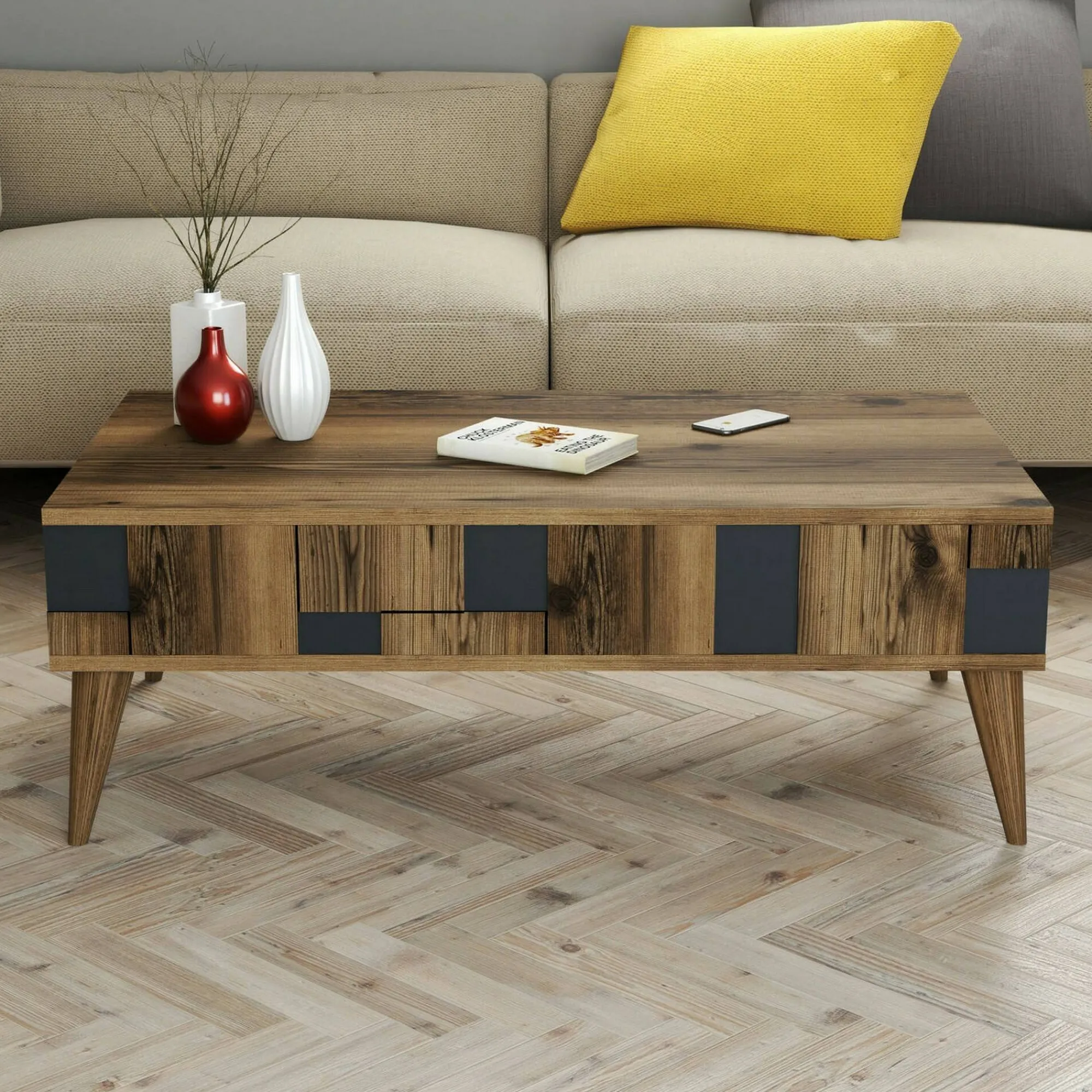 Tavolino da salotto Yang, 105x60h38 cm, Noce e Antracite<Dmora Best