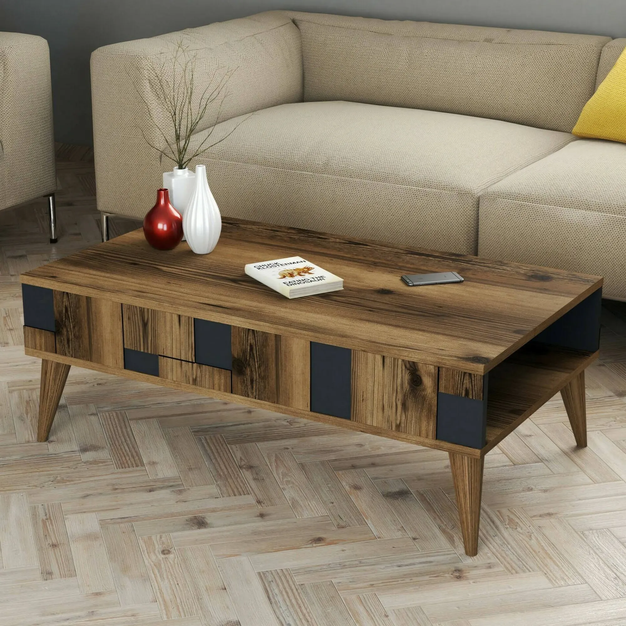 Tavolino da salotto Yang, 105x60h38 cm, Noce e Antracite<Dmora Best