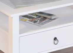 Tavolino in pino massello verniciato ad acqua e top in vetro temperato<Dmora Shop