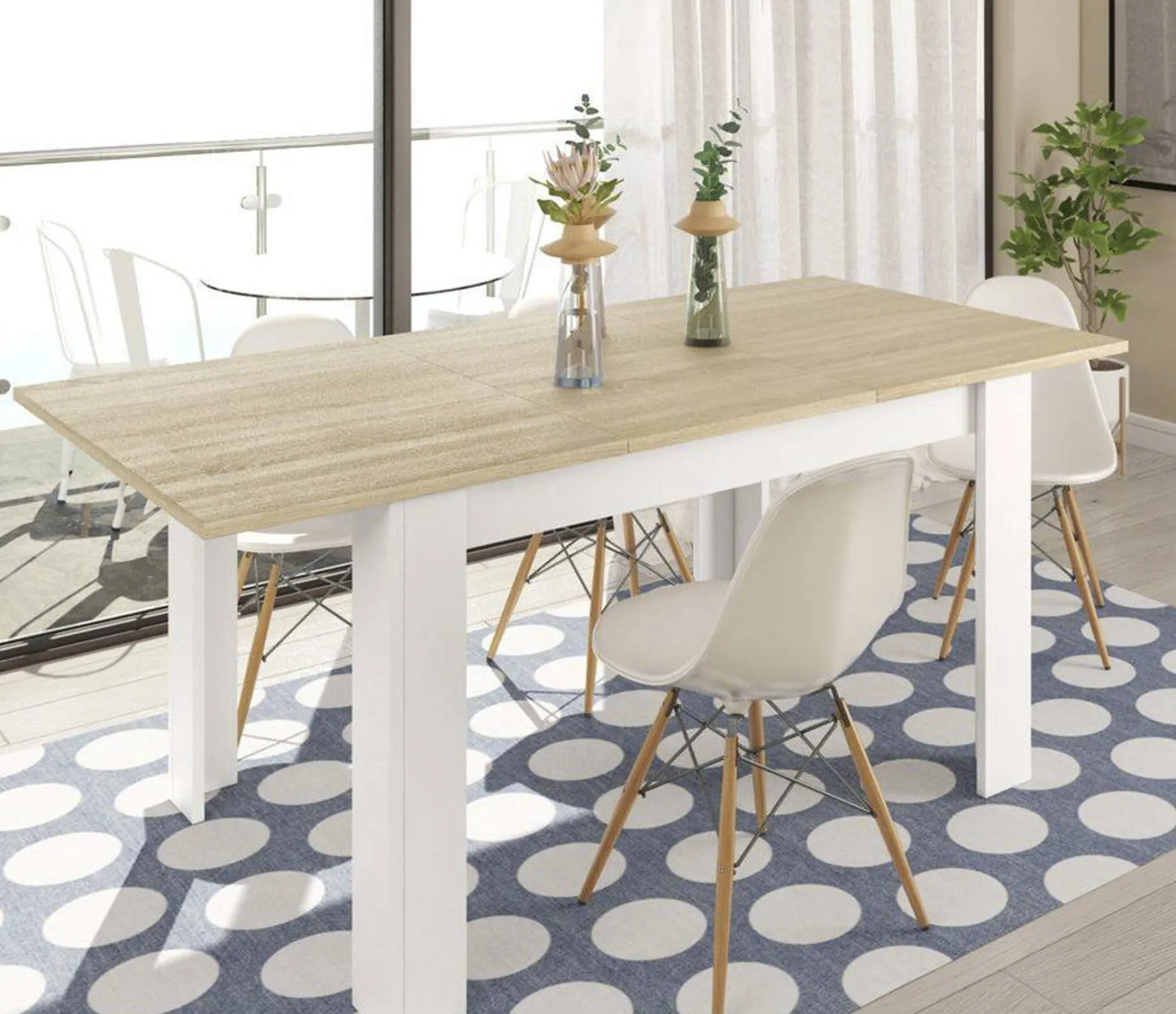 Tavolo allungabile Abudula, 140/190x90h78 cm, Rovere e Bianco<Dmora Cheap