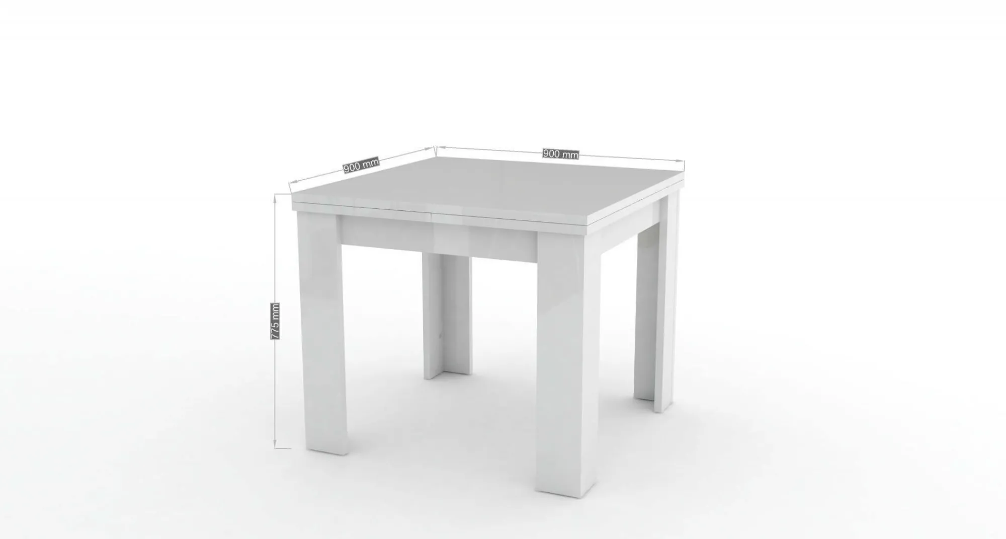 Tavolo allungabile Airin, cm 90x90h75, Bianco lucido Larice<Dmora Outlet