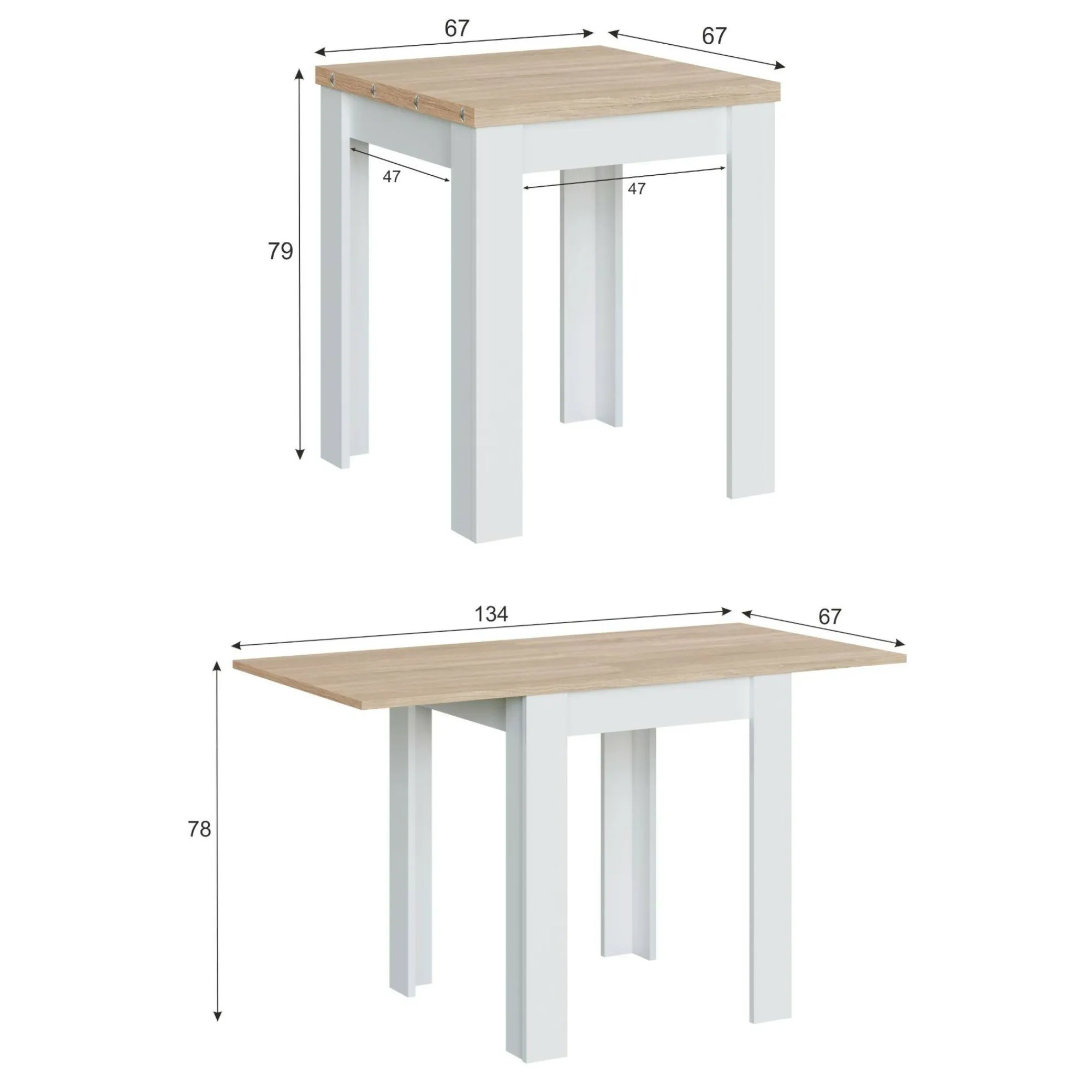 Tavolo allungabile Aratro, 67x67/135h79 cm, Bianco e Rovere<Dmora Clearance