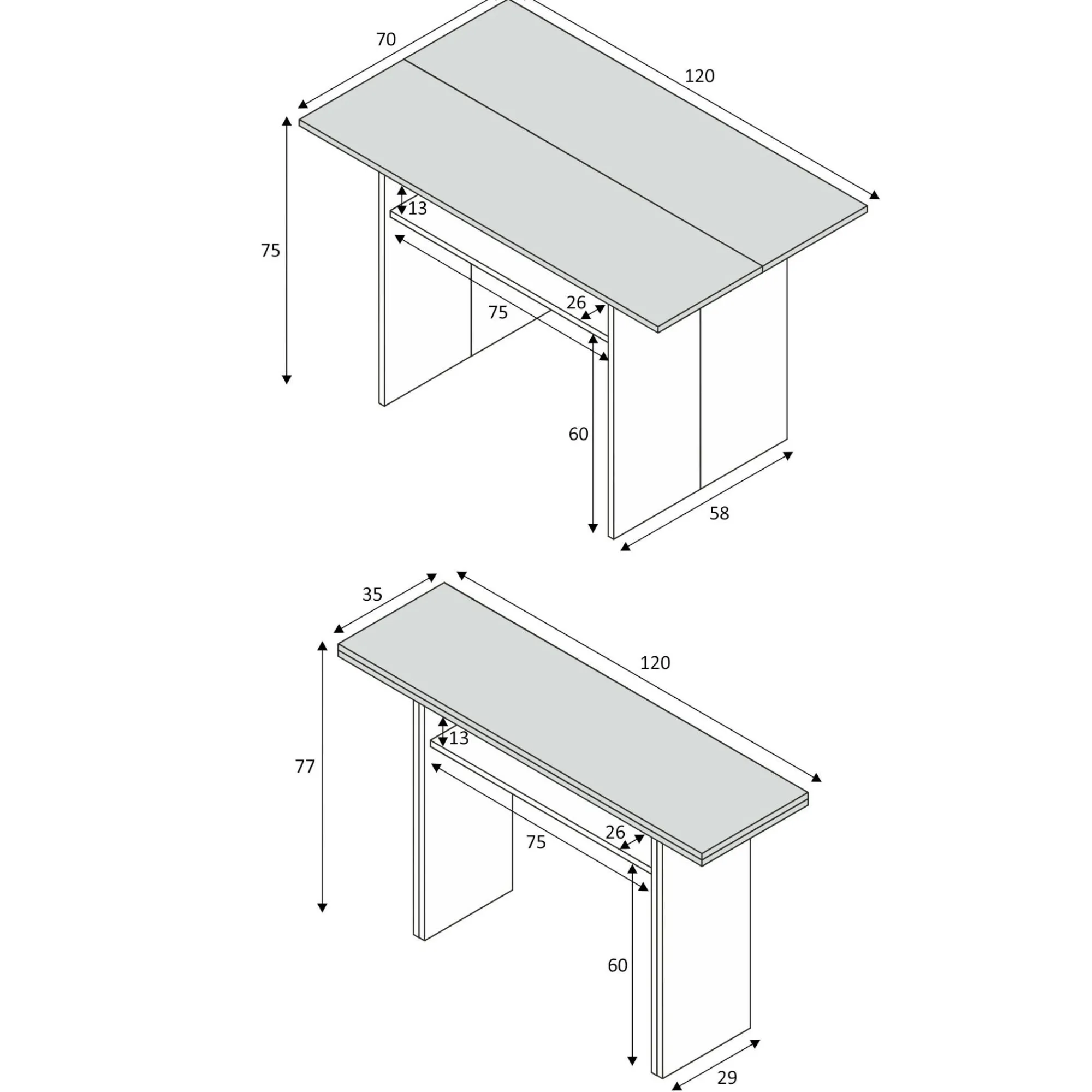 Tavolo allungabile Arila, 120x35h77 cm, Bianco e Cemento<Dmora Hot