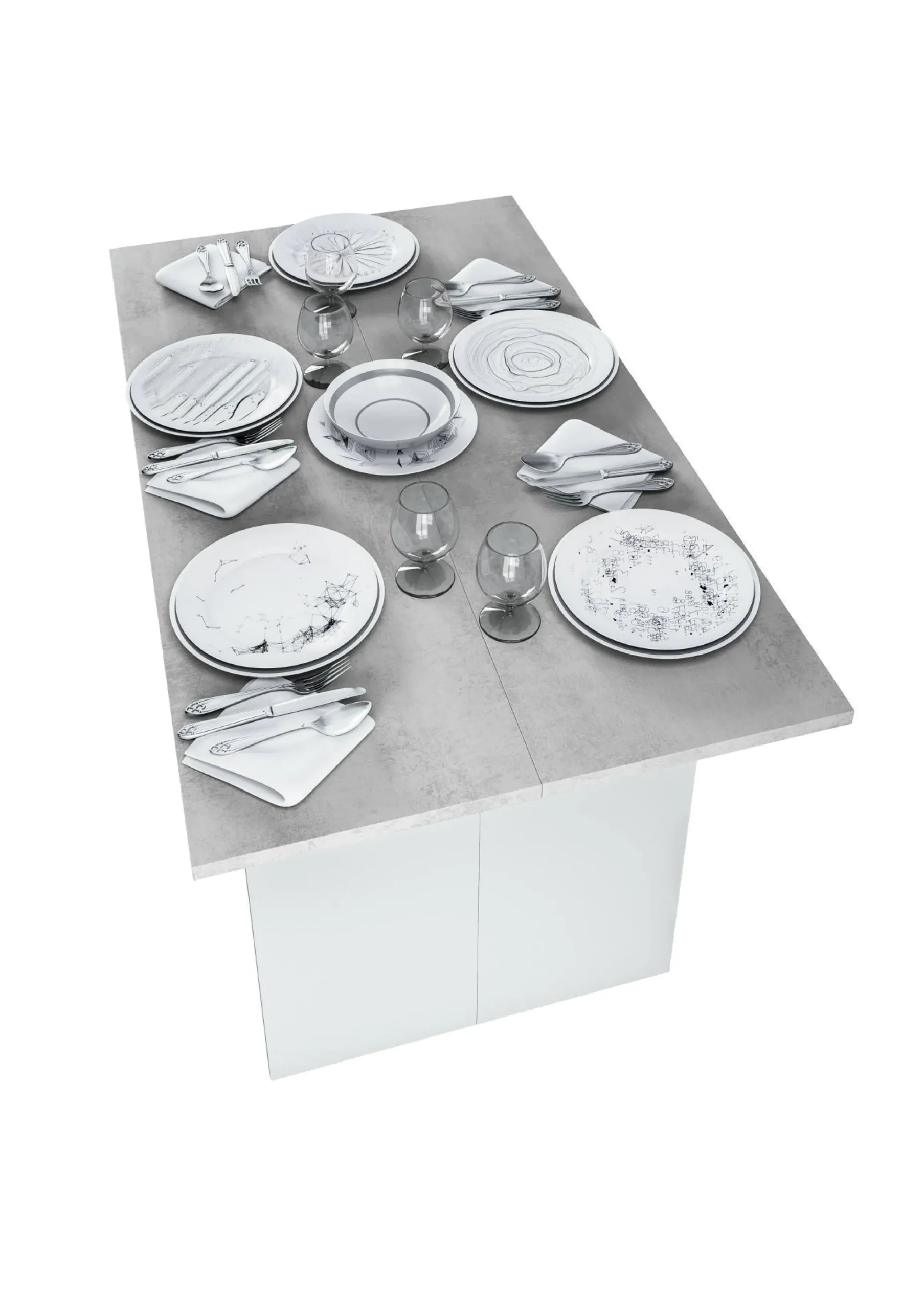 Tavolo allungabile Arila, 120x35h77 cm, Bianco e Cemento<Dmora Hot