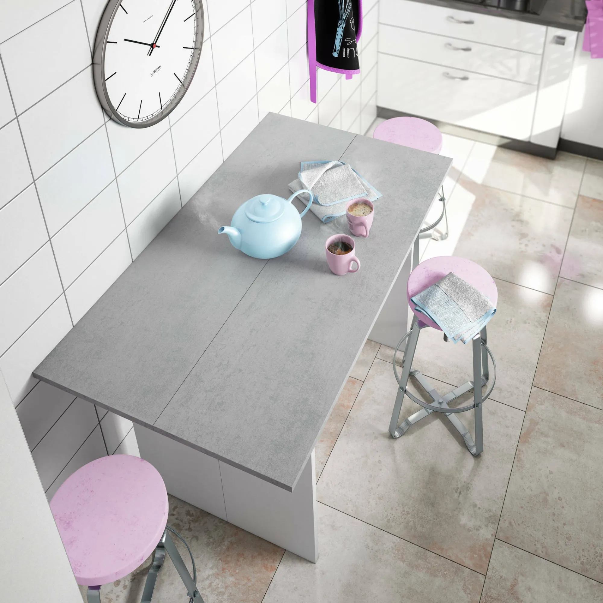 Tavolo allungabile Arila, 120x35h77 cm, Bianco e Cemento<Dmora Hot