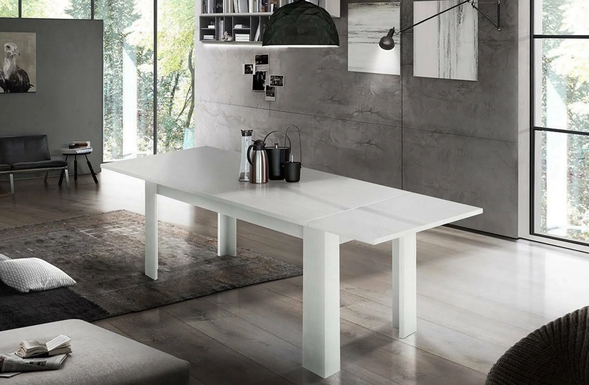 Tavolo allungabile Arizon, cm 140/190x90h75, Bianco lucido Larice<Dmora Hot