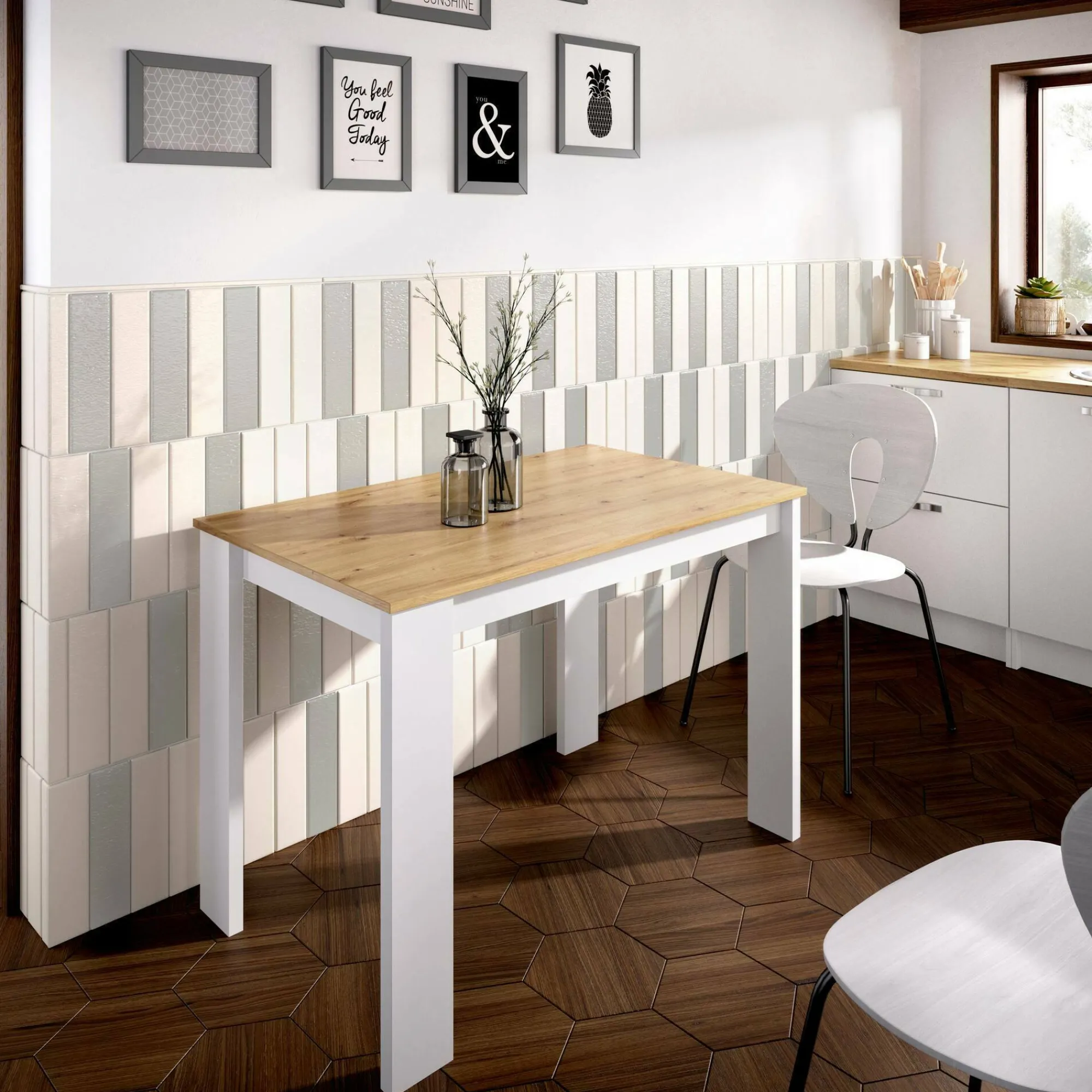 Tavolo fisso Amaranthya, 110x67h77 cm, Rovere Nodi e Bianco<Dmora Fashion