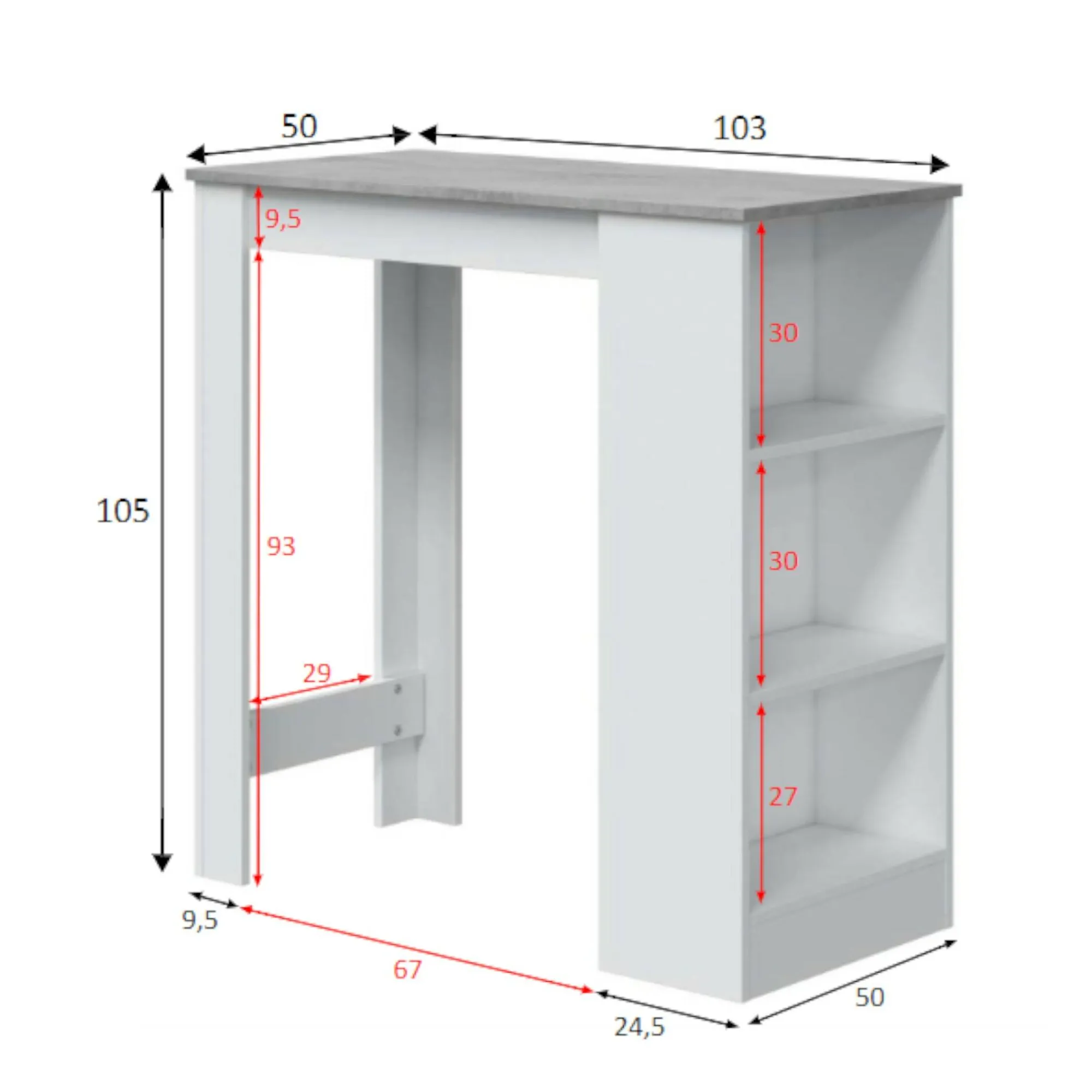 Tavolo fisso Andreoli, 103x50h105 cm, Bianco e Cemento<Dmora New