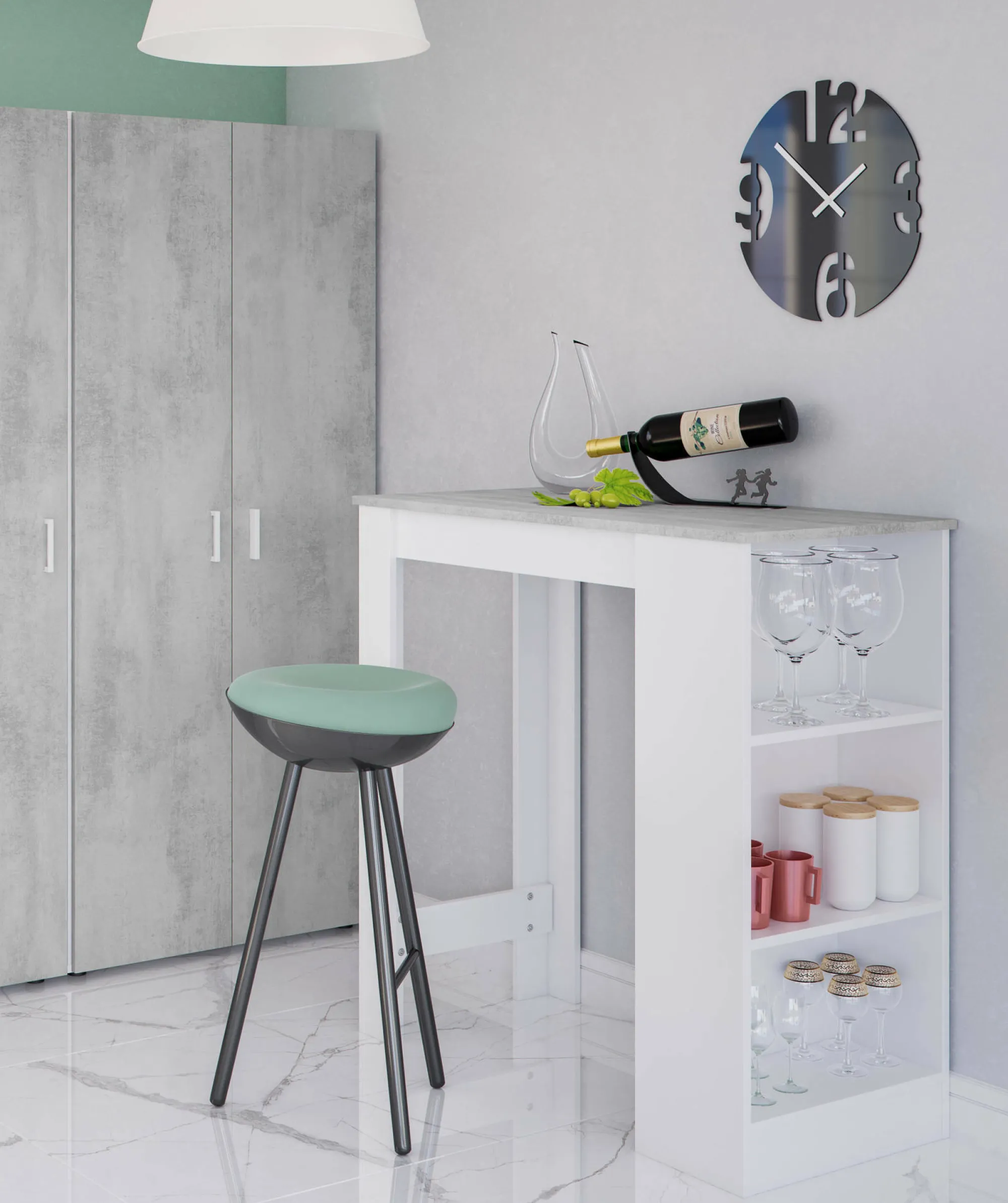 Tavolo fisso Andreoli, 103x50h105 cm, Bianco e Cemento<Dmora New