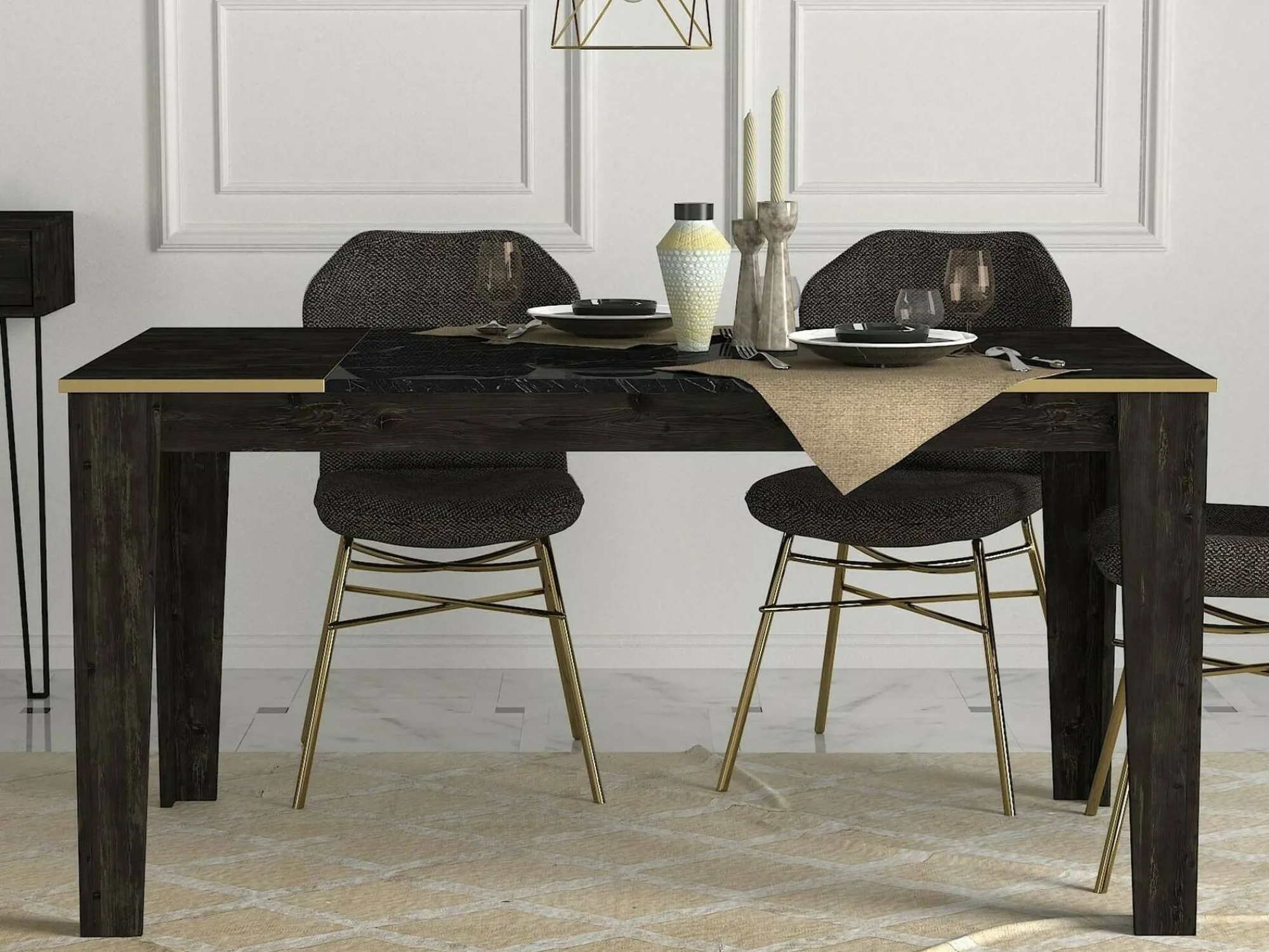 Tavolo fisso Asciano, 145x85h76 cm, Nero e Oro<Dmora Online