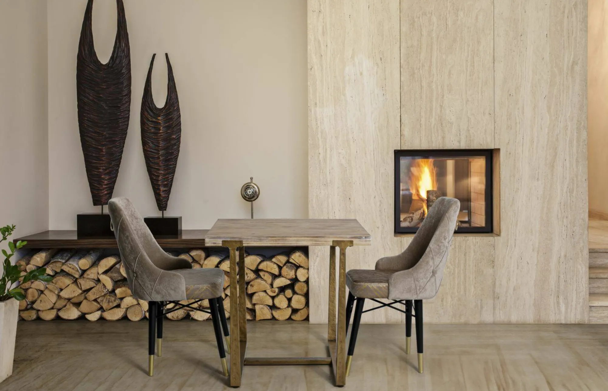 Tavolo fisso Kazimir, Oro e Marrone, 80x80 h76 cm<Dmora Sale