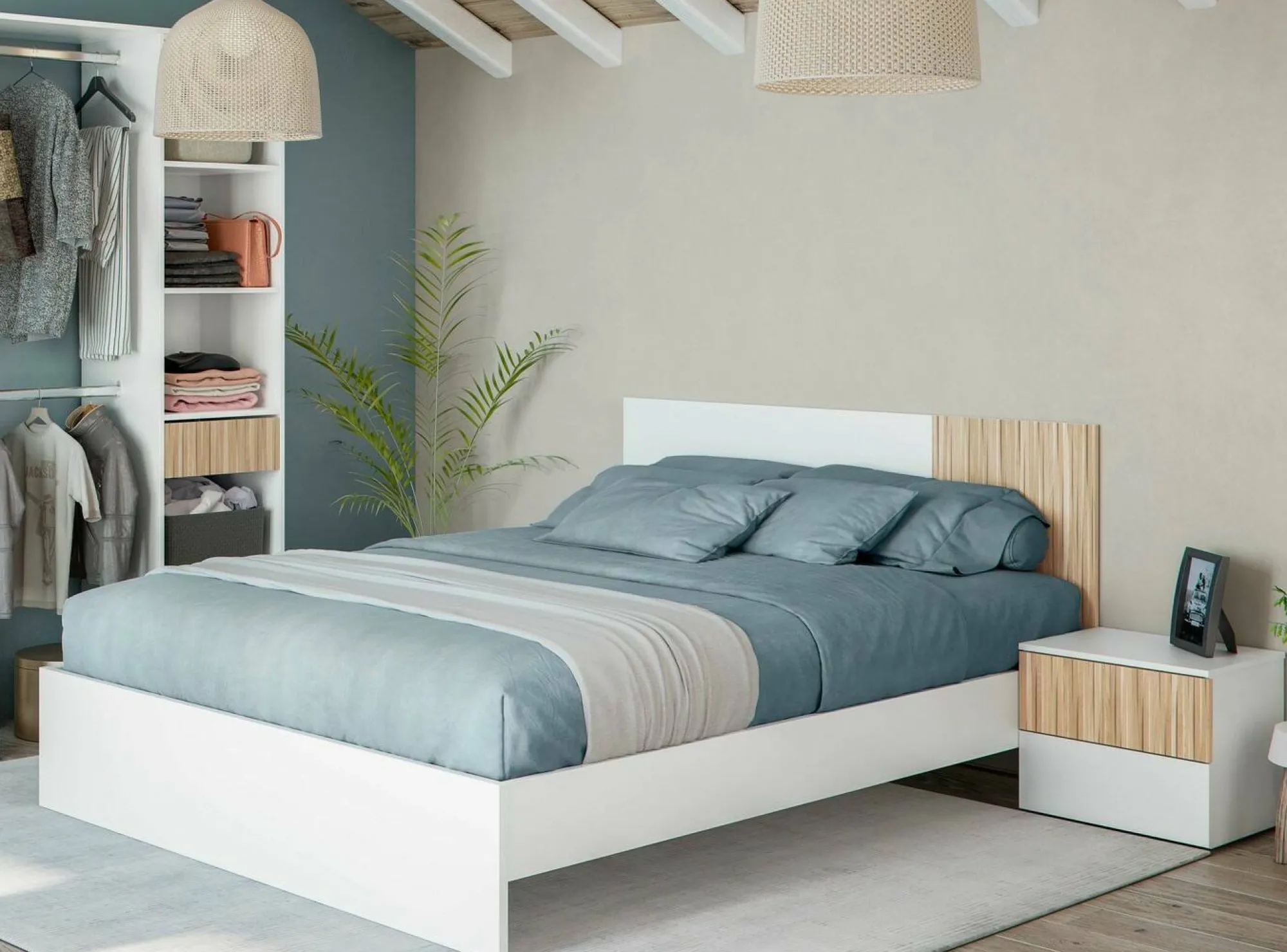 Testiera letto Armony, 266x34h89 cm, Bianco e Rovere<Dmora Hot