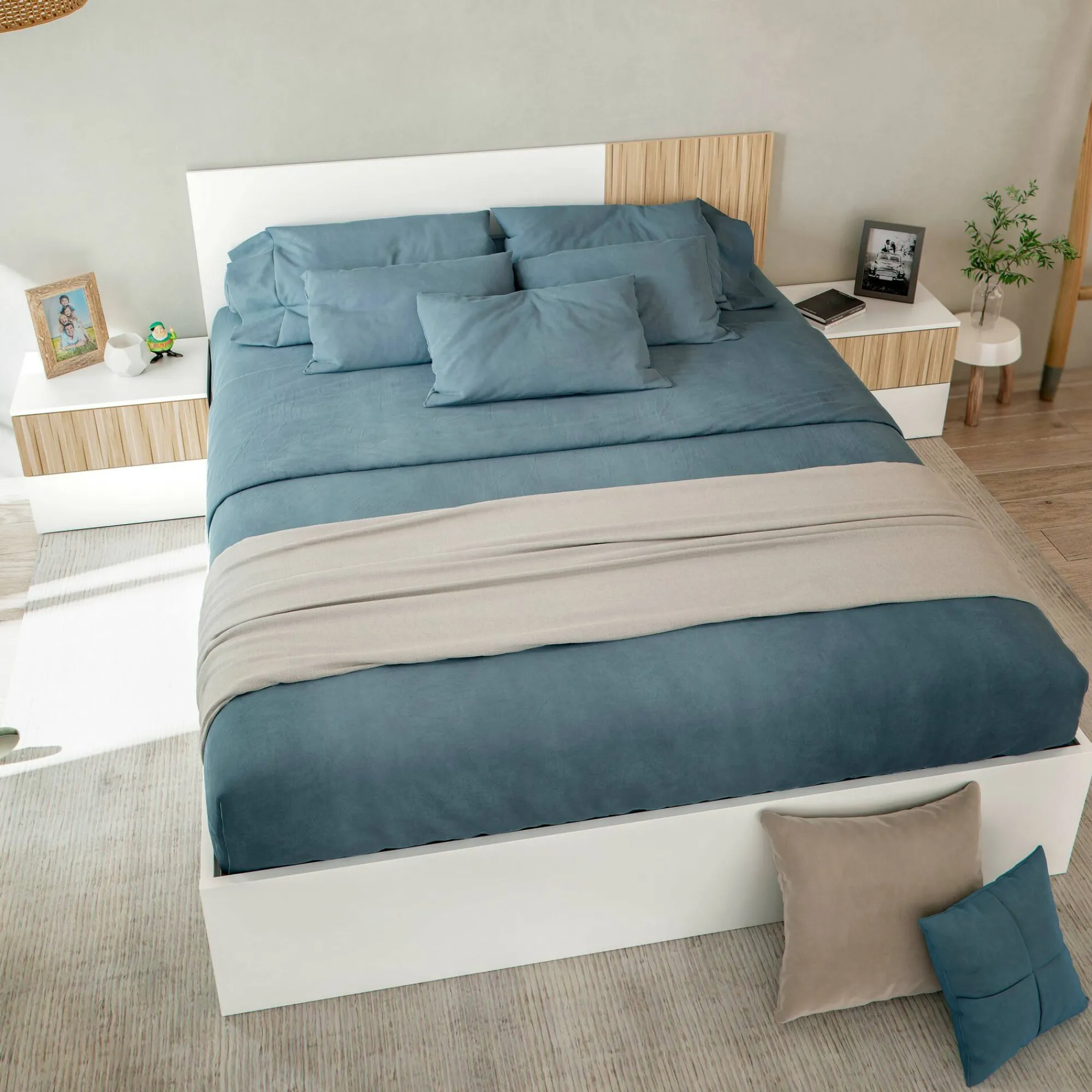 Testiera letto Armony, 266x34h89 cm, Bianco e Rovere<Dmora Hot