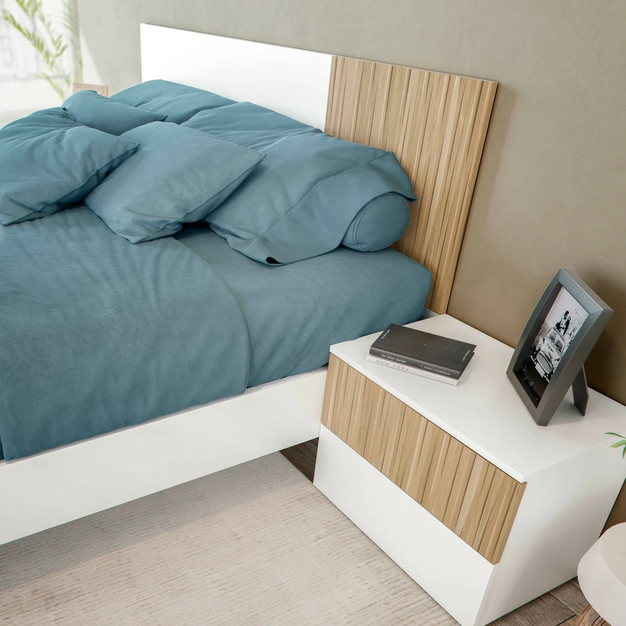 Testiera letto Armony, 266x34h89 cm, Bianco e Rovere<Dmora Hot