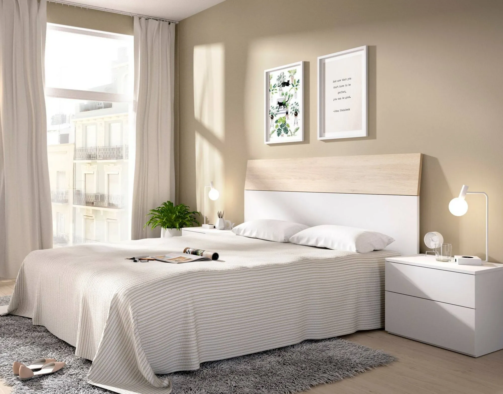 Testiera letto Dcelja, 161x4h100 cm, Bianco e Rovere<Dmora Sale