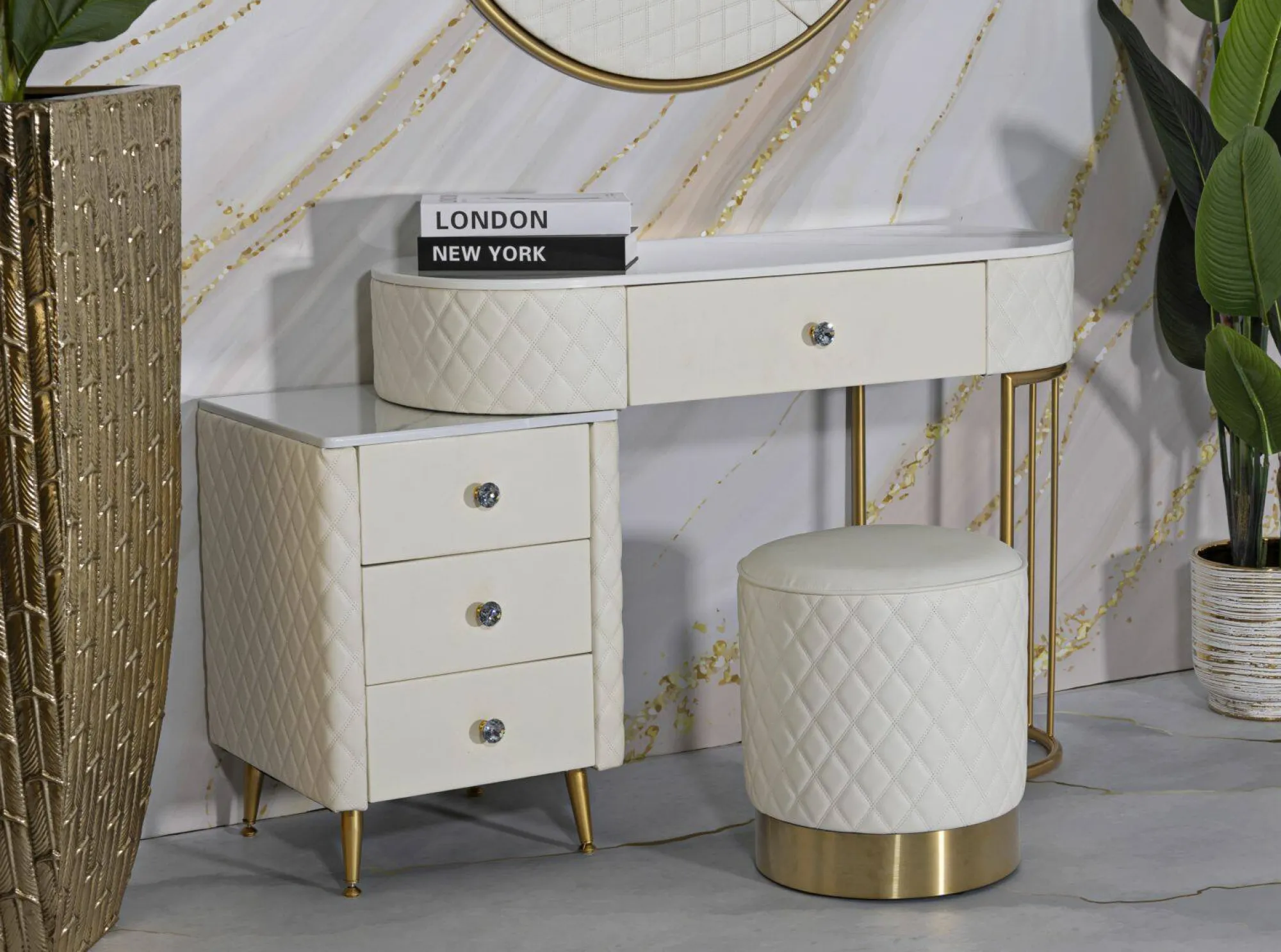 Toeletta Guidobono, 120x40 h75 cm, Bianco e Oro<Dmora Online