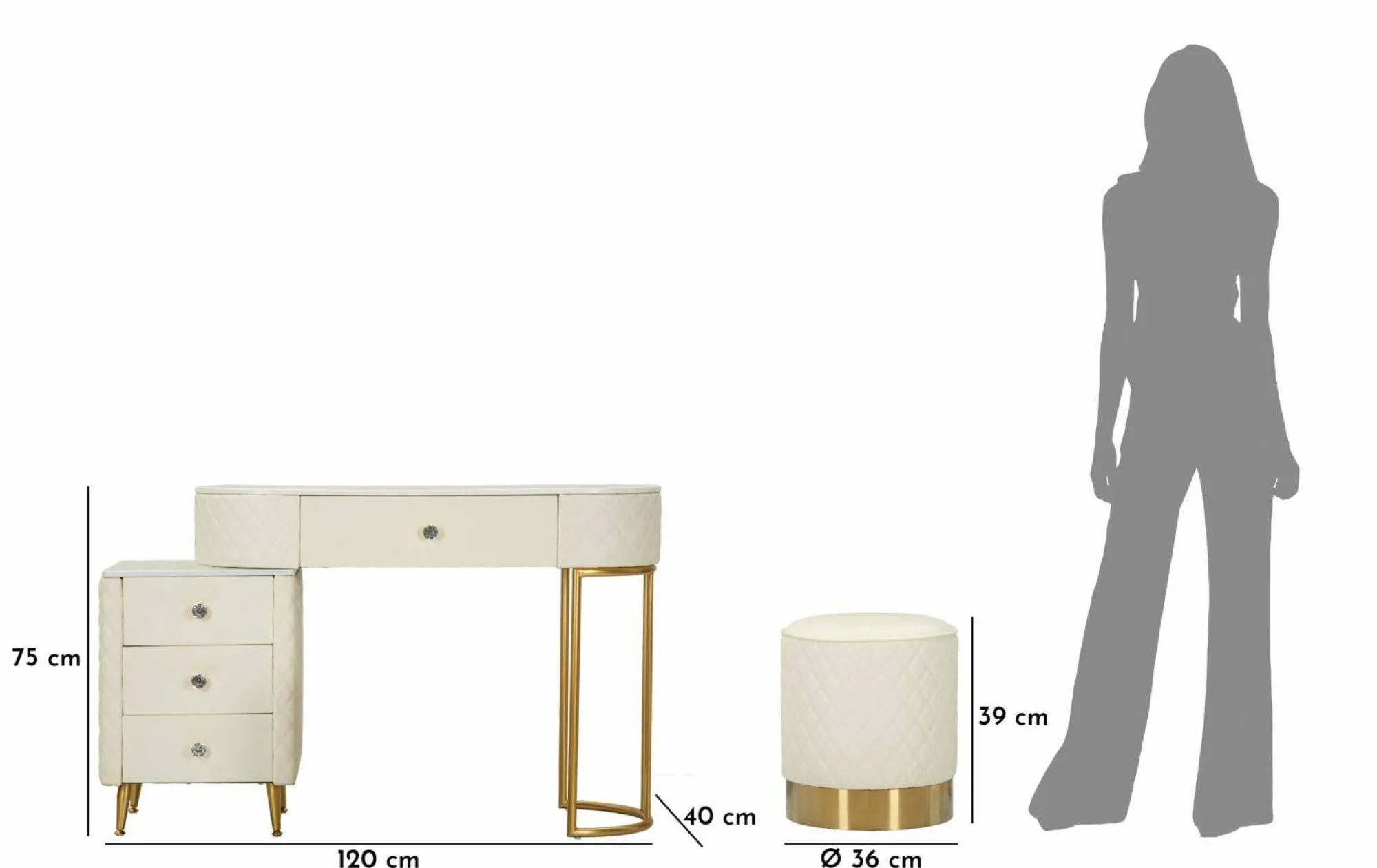 Toeletta Guidobono, 120x40 h75 cm, Bianco e Oro<Dmora Online