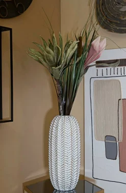Vaso Whitechapel, Bianco e Oro, 19x19 h46 cm<Dmora Outlet