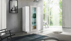 Vetrina Ablaze, cm 80x38h121, Bianco lucido e Cemento<Dmora Fashion