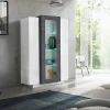 Vetrina Ablaze, cm 80x38h121, Bianco lucido e Ardesia<Dmora Clearance