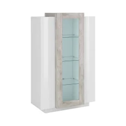 Vetrina Ablaze, cm 80x38h121, Bianco lucido e Cemento<Dmora Fashion