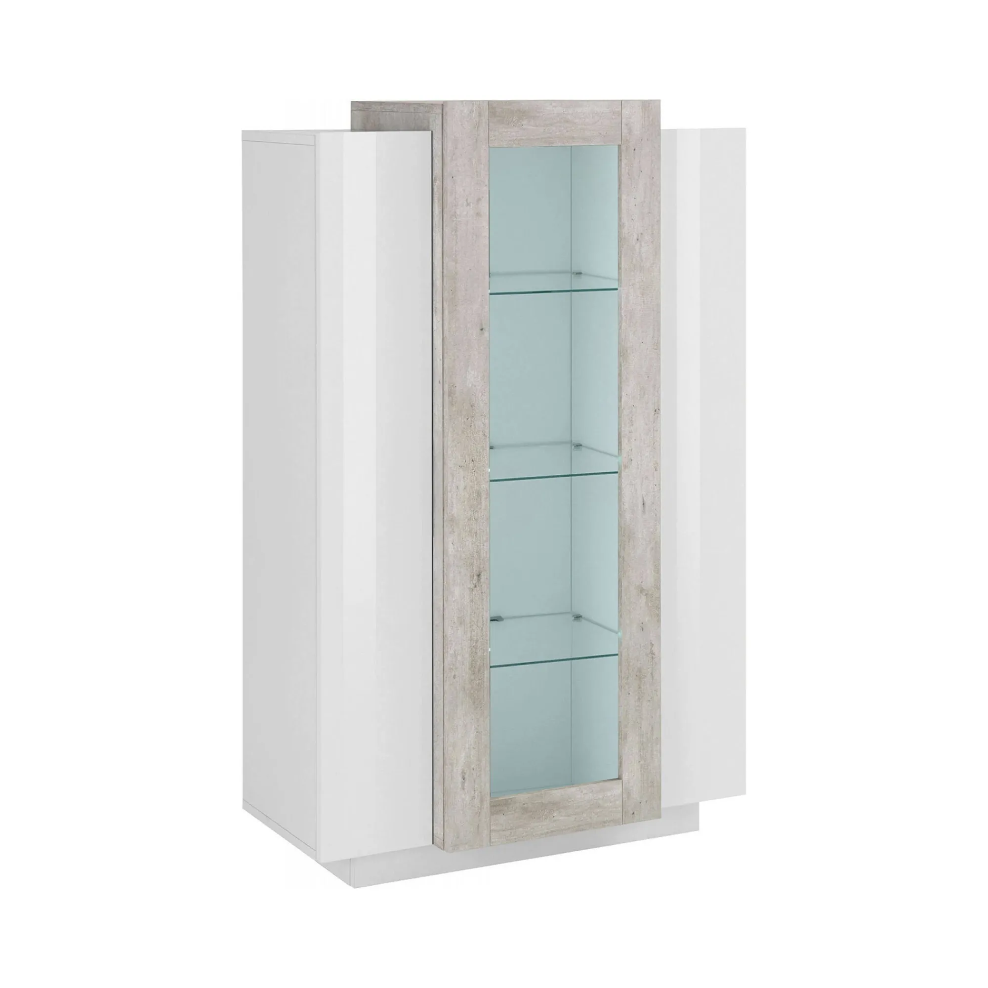 Vetrina Ablaze, cm 80x38h121, Bianco lucido e Cemento<Dmora Fashion
