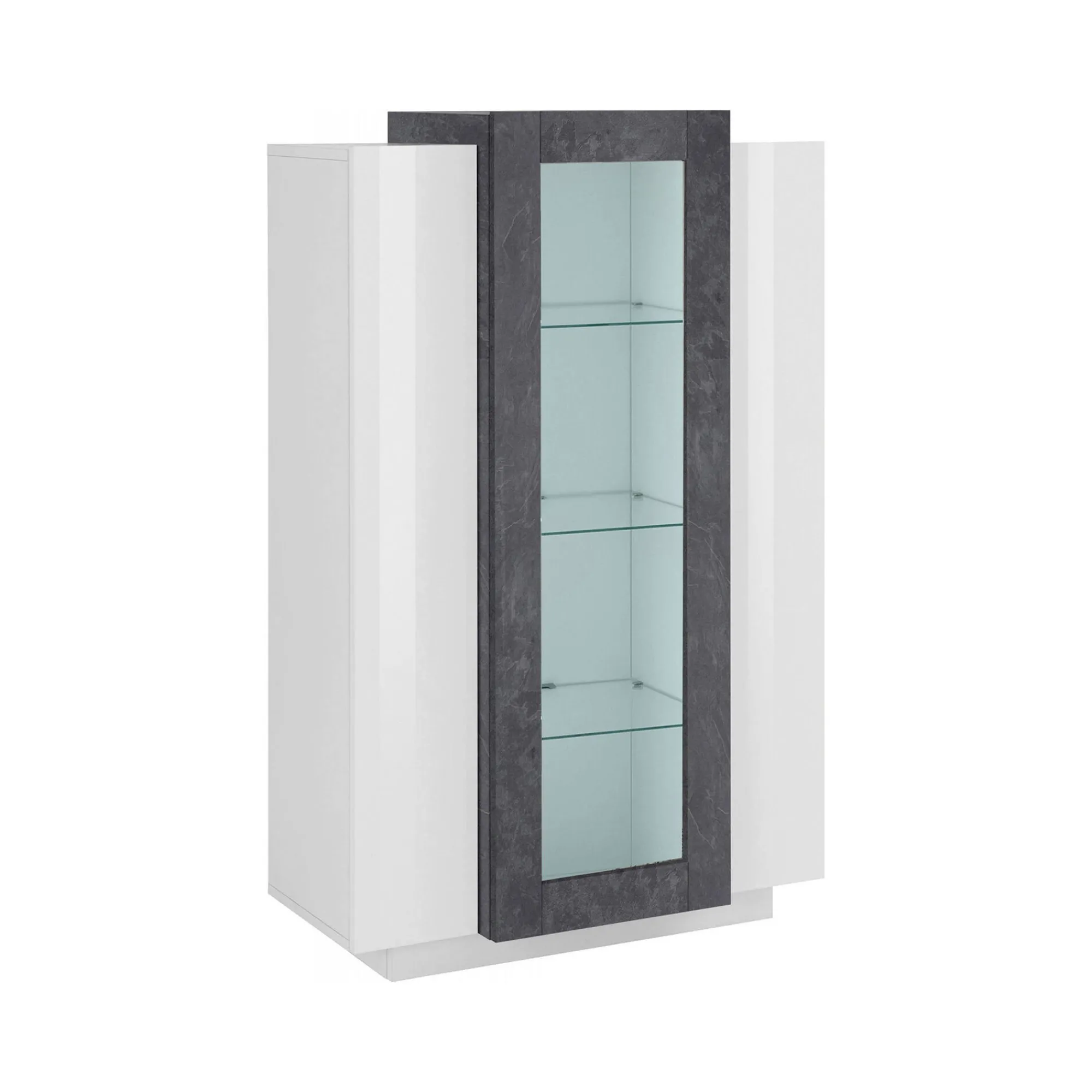 Vetrina Ablaze, cm 80x38h121, Bianco lucido e Ardesia<Dmora Clearance