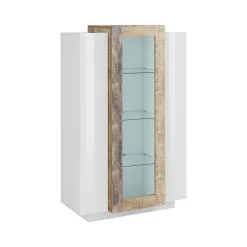 Vetrina Ablaze, cm 80x38h121, Bianco lucido e Acero<Dmora Outlet