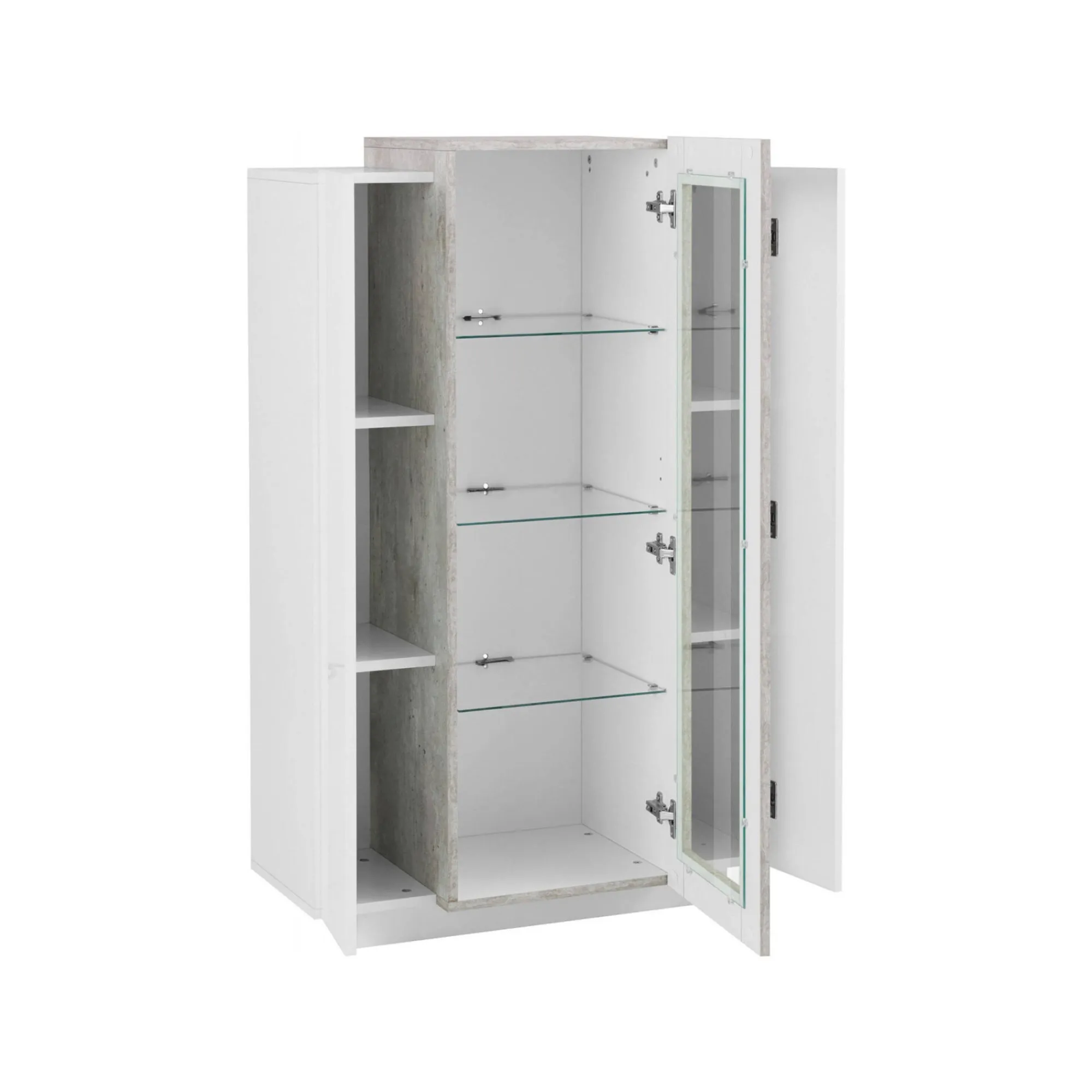 Vetrina Ablaze, cm 80x38h121, Bianco lucido e Cemento<Dmora Fashion