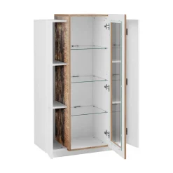 Vetrina Ablaze, cm 80x38h121, Bianco lucido e Acero<Dmora Outlet