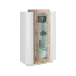 Vetrina Ablaze, cm 80x38h121, Bianco lucido e Acero<Dmora Outlet