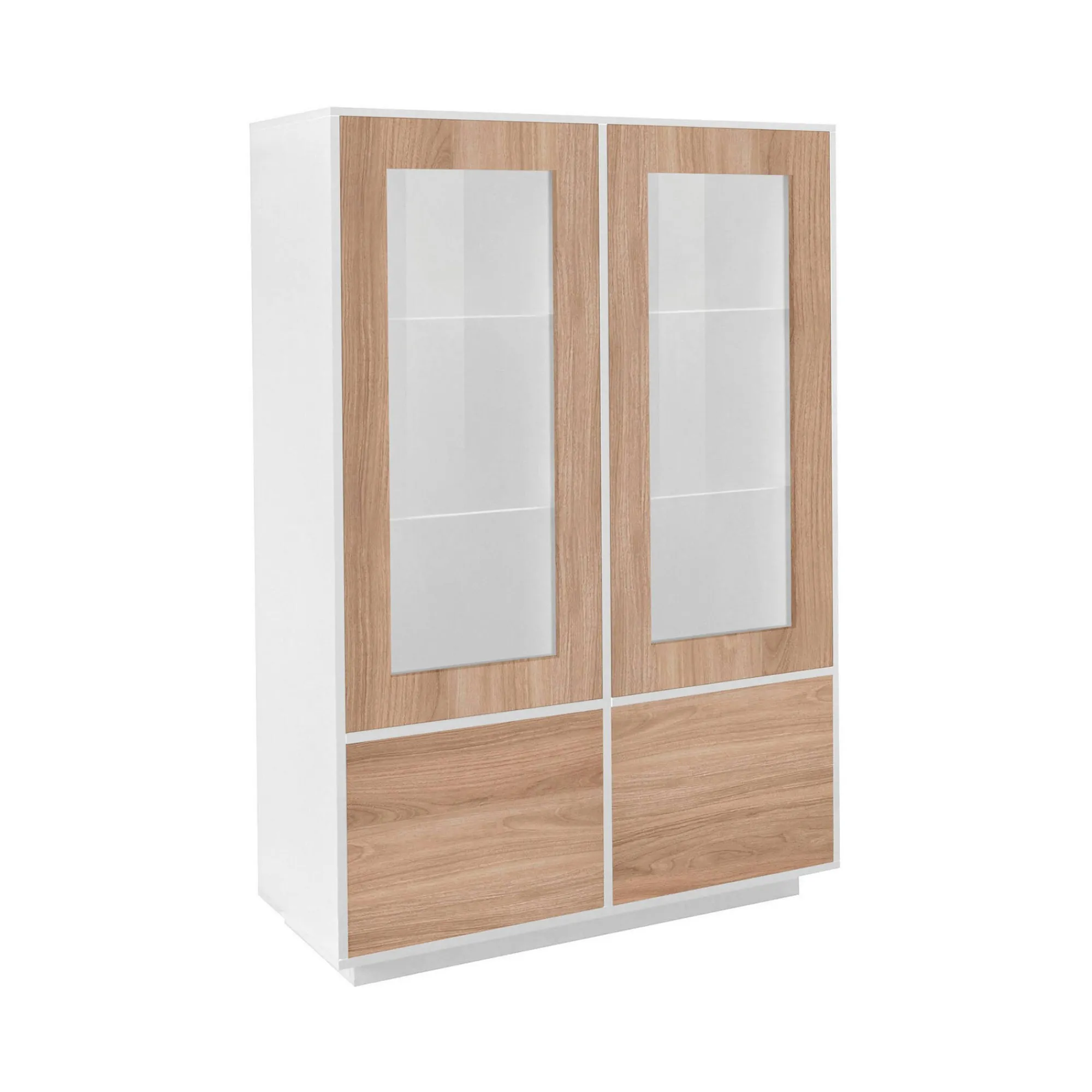 Vetrina Agostino, cm 100x41h146, Bianco lucido e Noce<Dmora Shop