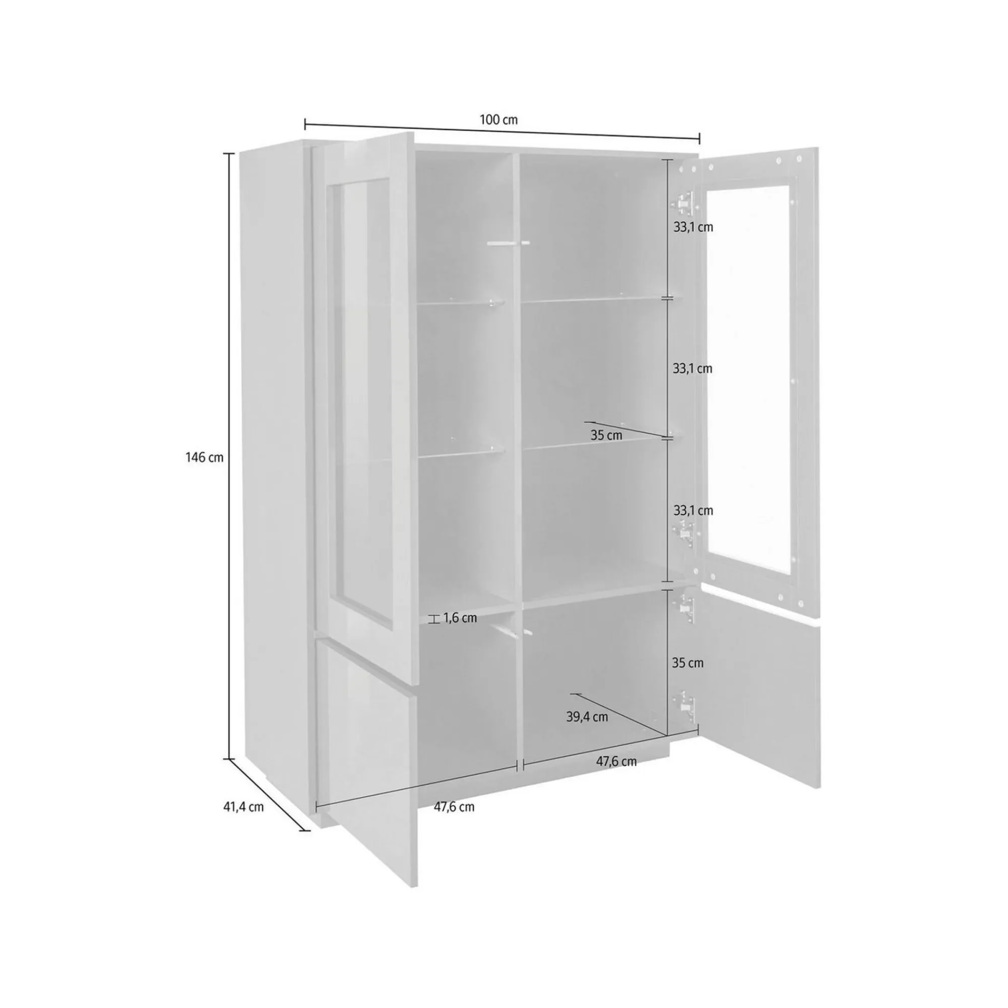 Vetrina Agostino, cm 100x41h146, Bianco lucido e Noce<Dmora Shop