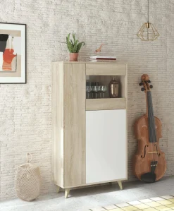 Vetrina Altavista, 77x33h142 cm, Rovere e Bianco<Dmora Clearance