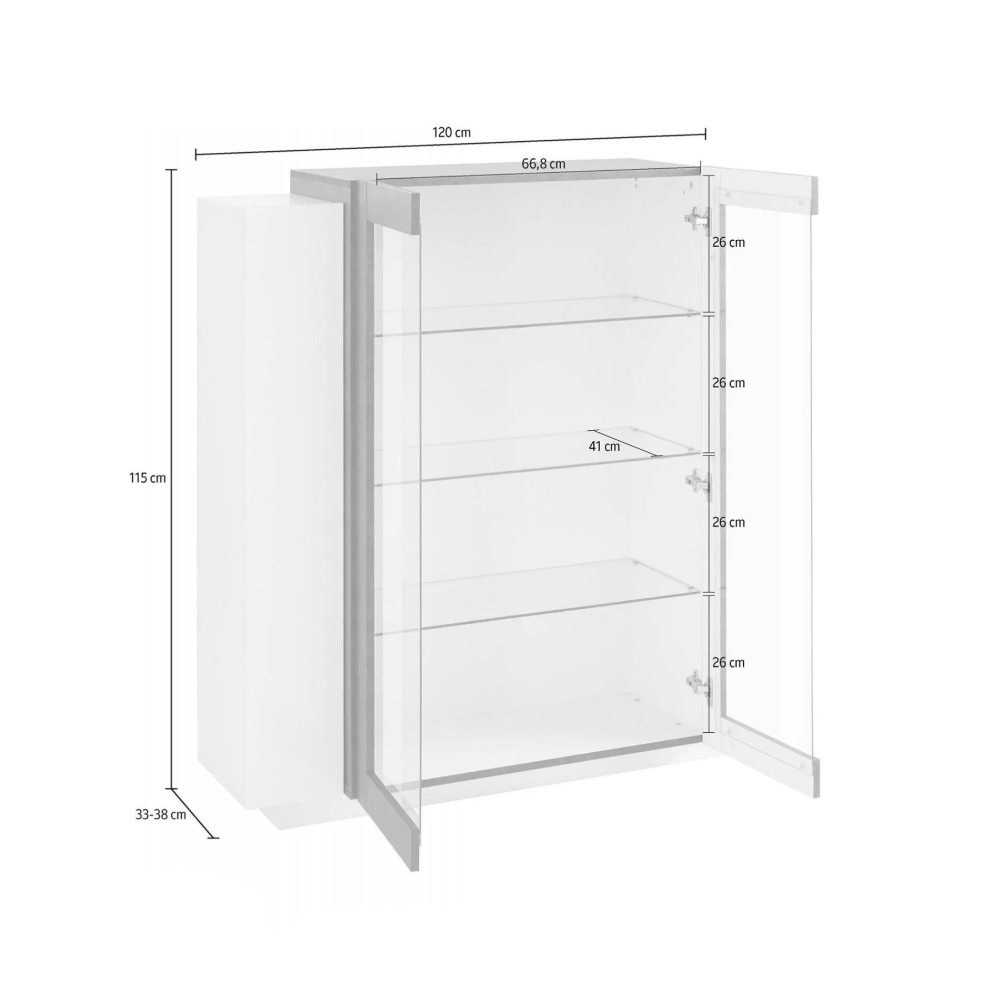 Vetrina Austino, cm 120x45h115, Bianco lucido e Ardesia<Dmora Best