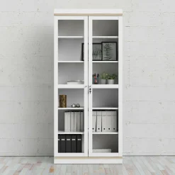 Vetrina Axinte, 89x36 h200 cm, Bianco e Quercia<Dmora Shop