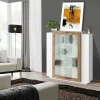 Vetrina Dlamagn, cm 120x45h115, Bianco lucido e Acero<Dmora Shop