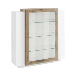 Vetrina Dlamagn, cm 120x45h115, Bianco lucido e Acero<Dmora Shop