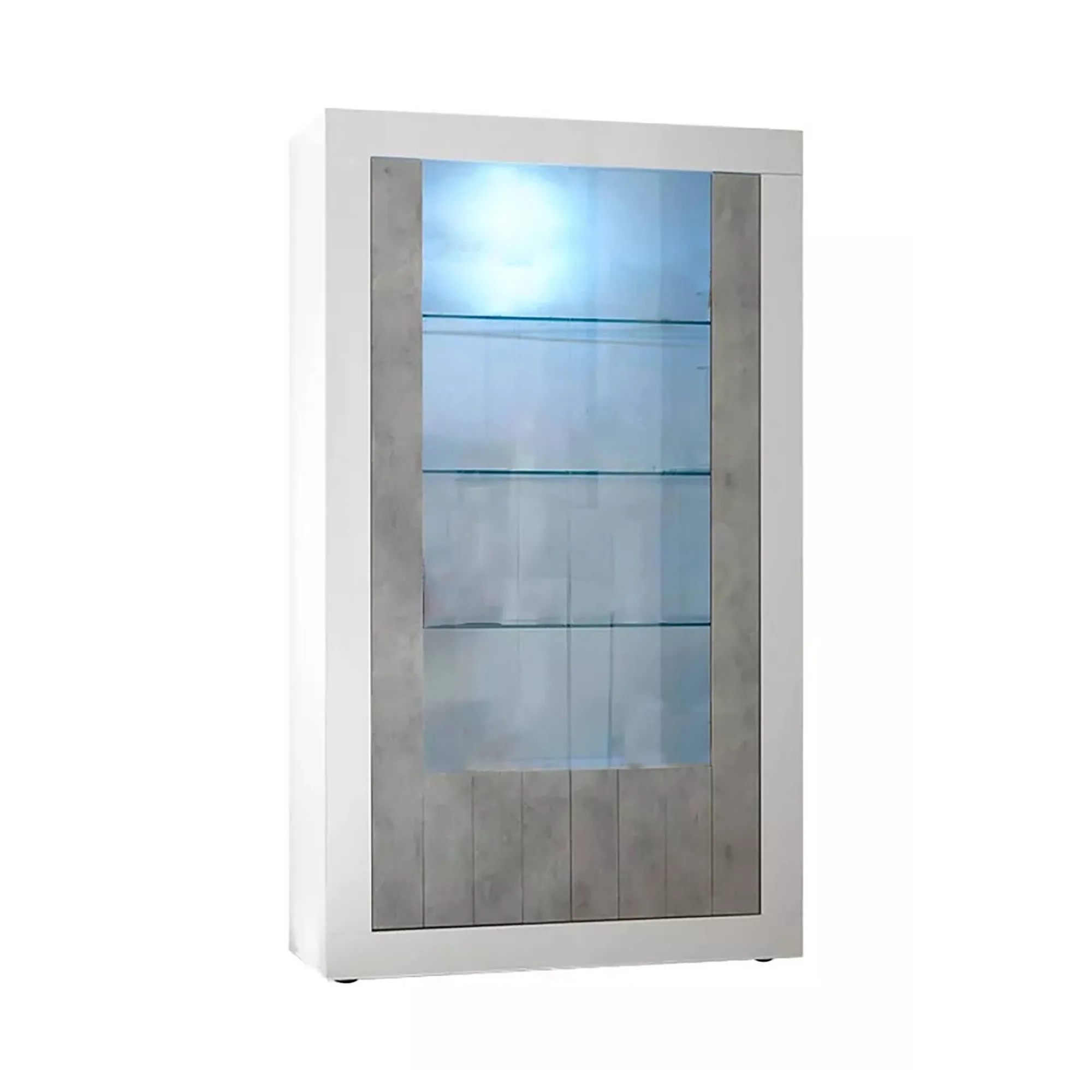 Vetrina Dporzingi, 110x42 h190 cm, Bianco lucido e Cemento<Dmora Online