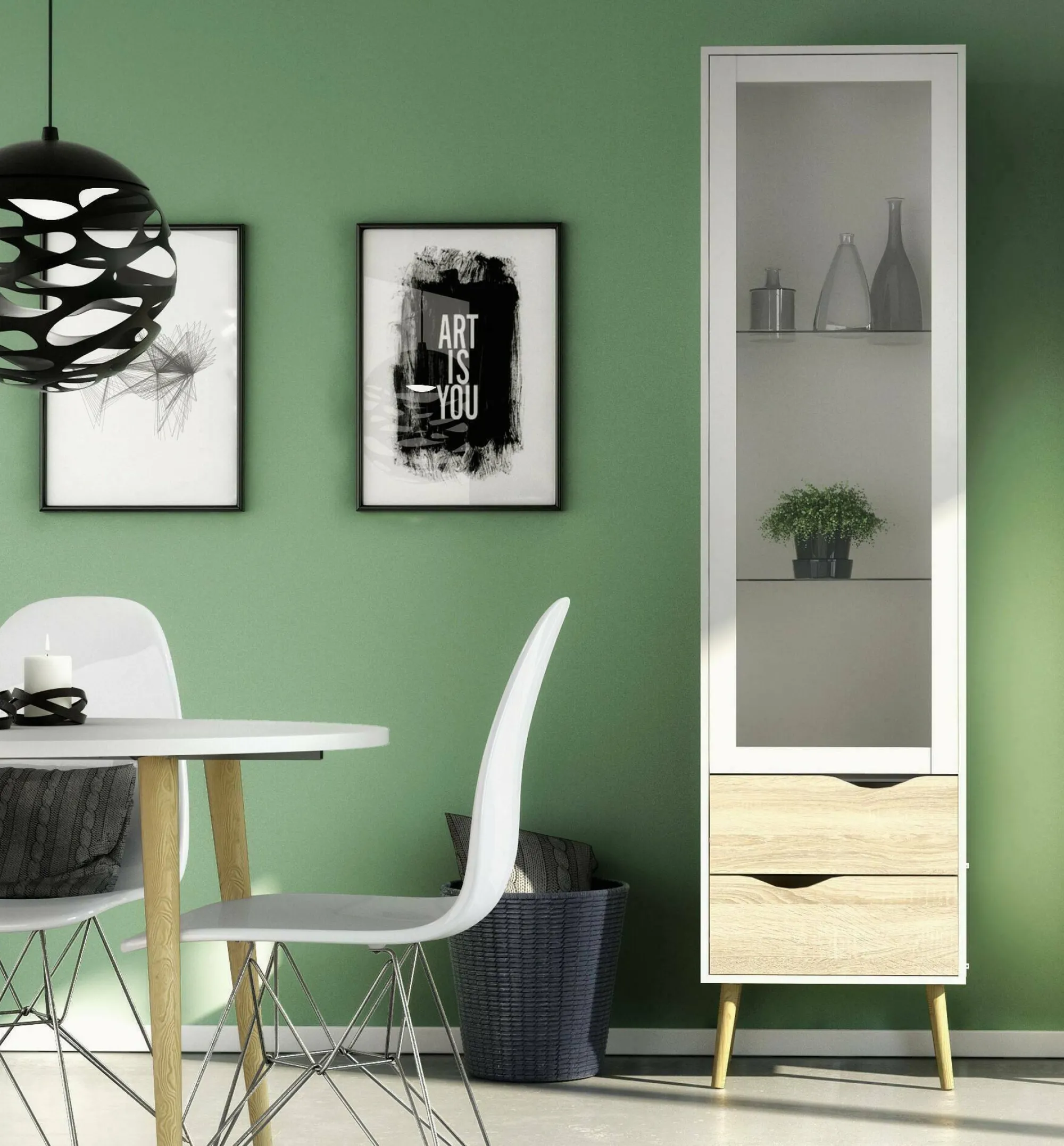 Vetrina Fabia, 50x39 h200 cm, Bianco e Quercia<Dmora Sale