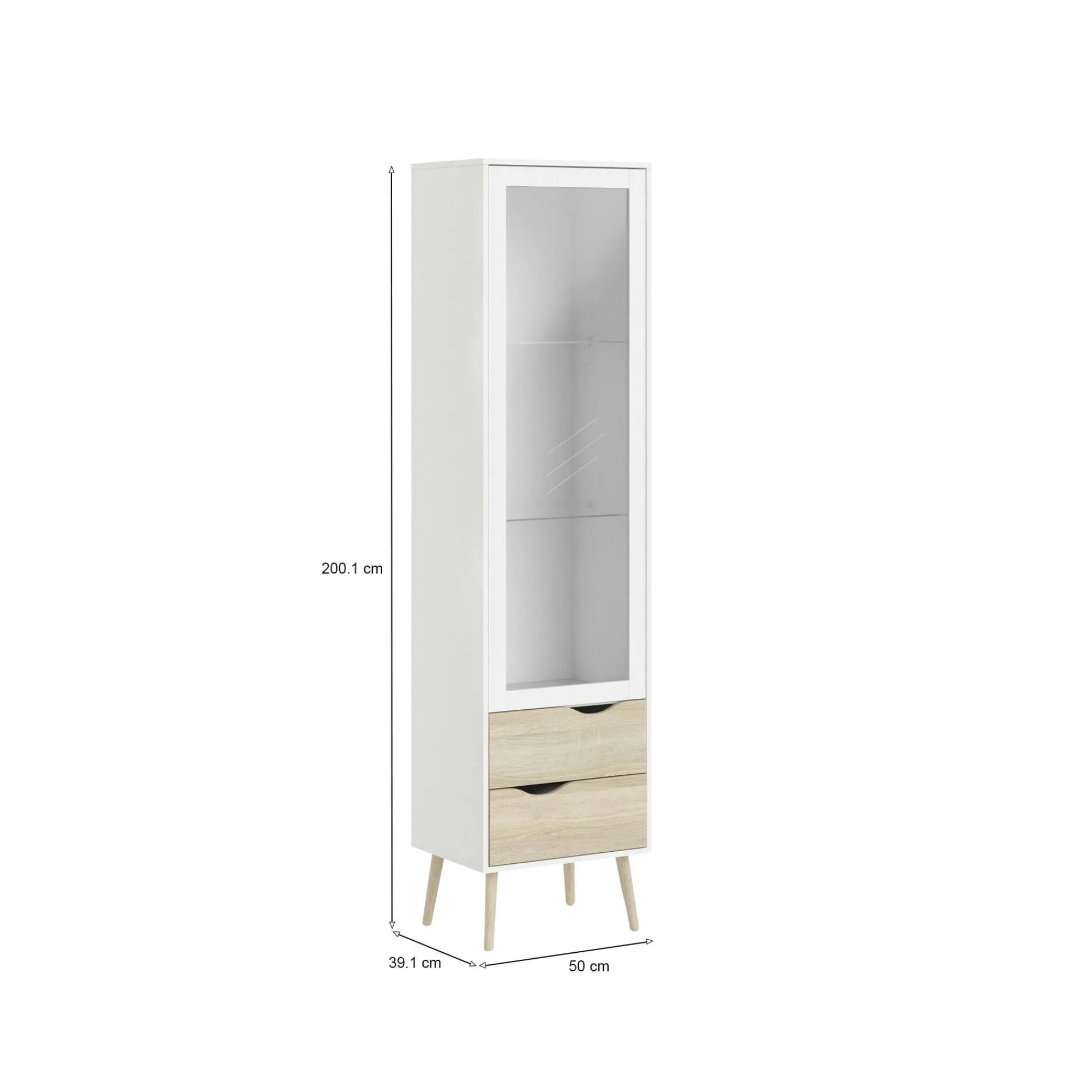 Vetrina Fabia, 50x39 h200 cm, Bianco e Quercia<Dmora Sale