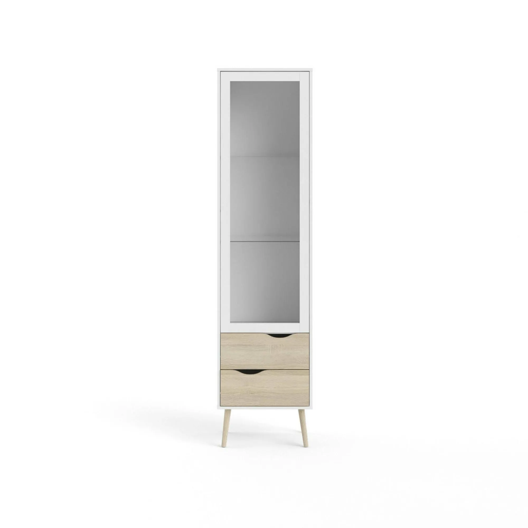 Vetrina Fabia, 50x39 h200 cm, Bianco e Quercia<Dmora Sale