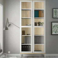 Vetrina Hudhud, 89x36 h203 cm, Bianco e Quercia<Dmora Discount
