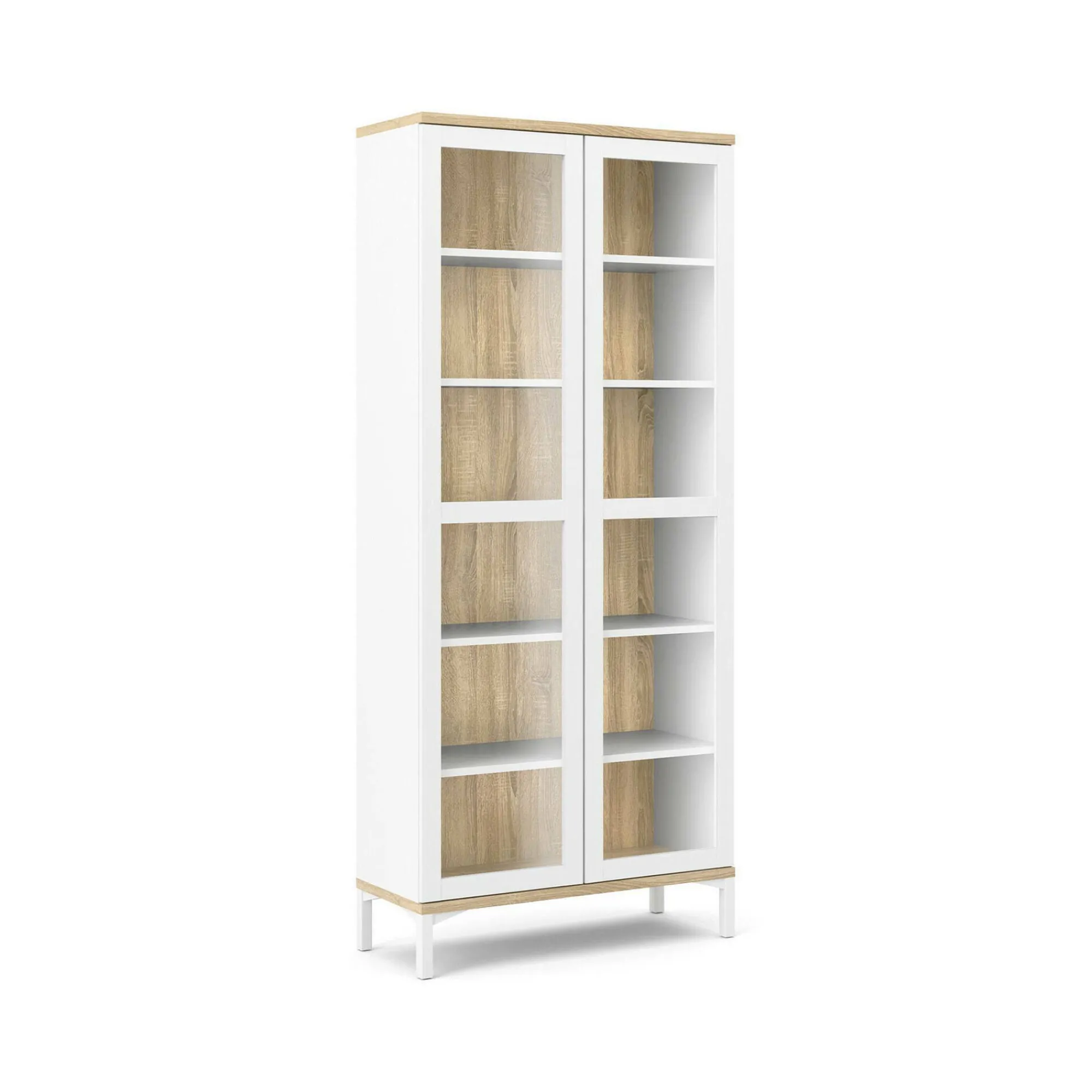 Vetrina Hudhud, 89x36 h203 cm, Bianco e Quercia<Dmora Discount