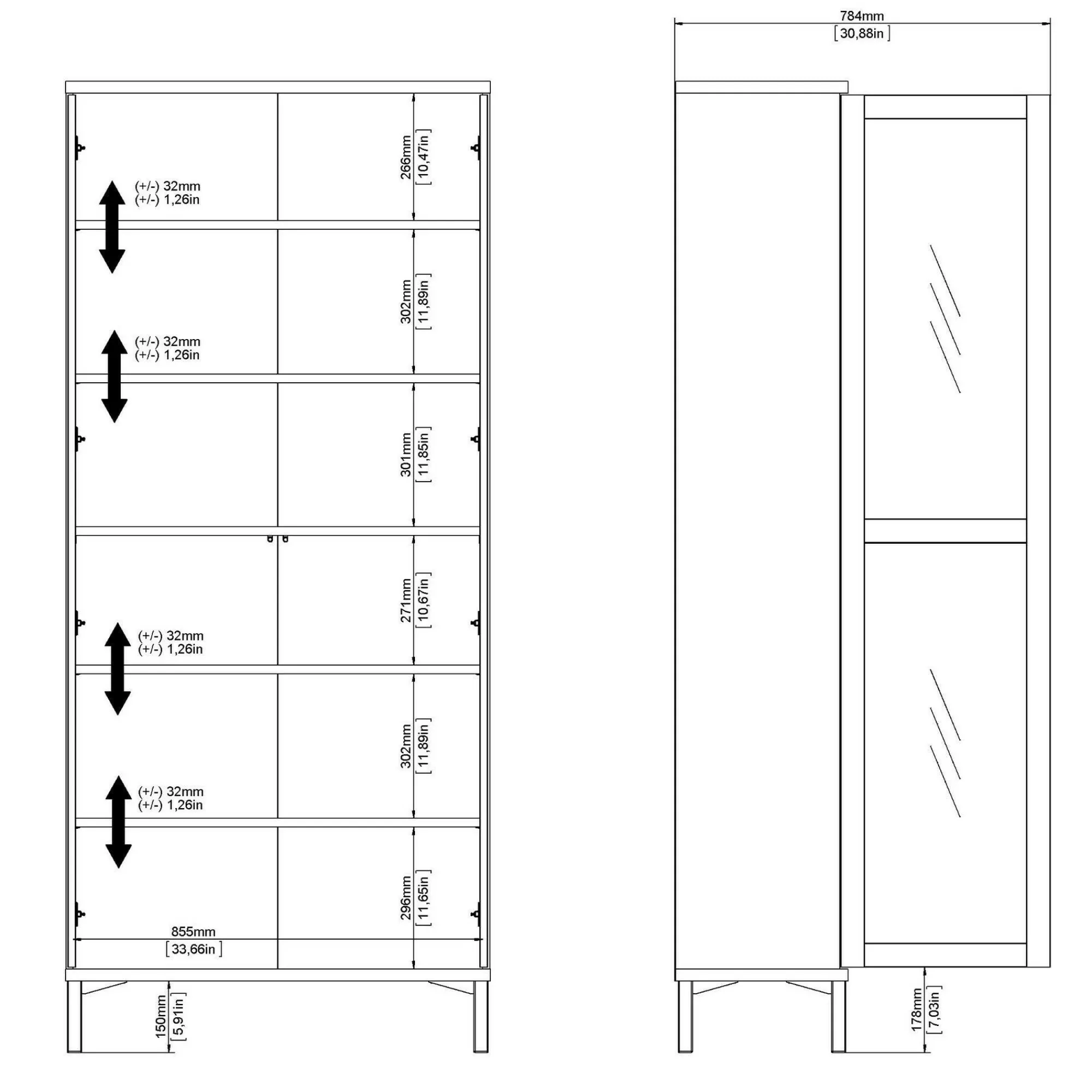 Vetrina Hudhud, 89x36 h203 cm, Bianco e Quercia<Dmora Discount