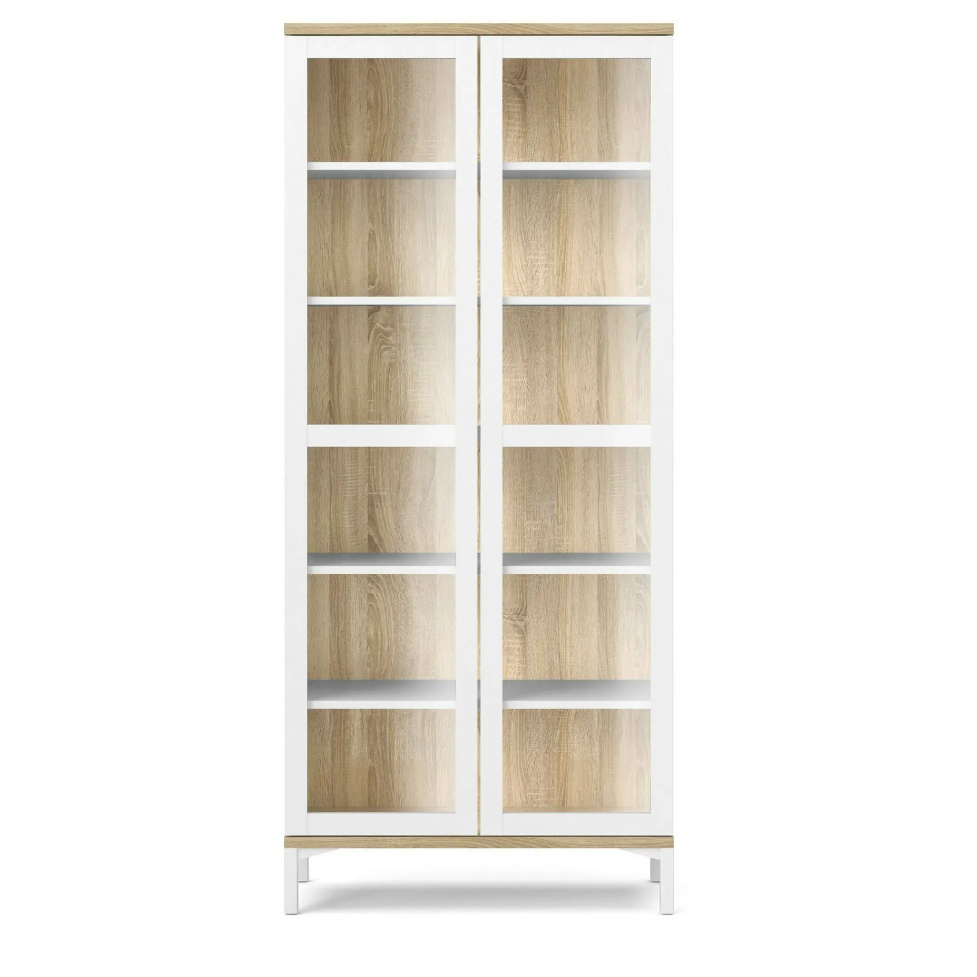 Vetrina Hudhud, 89x36 h203 cm, Bianco e Quercia<Dmora Discount