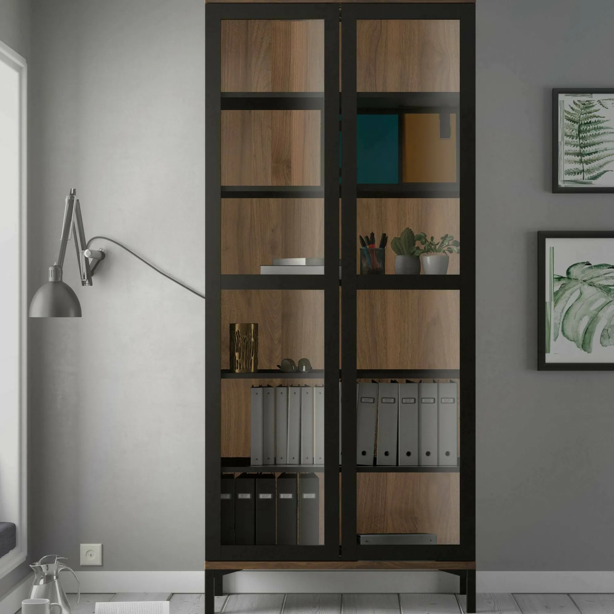 Vetrina Hudhud, 89x36 h203 cm, Nero e Noce<Dmora Cheap