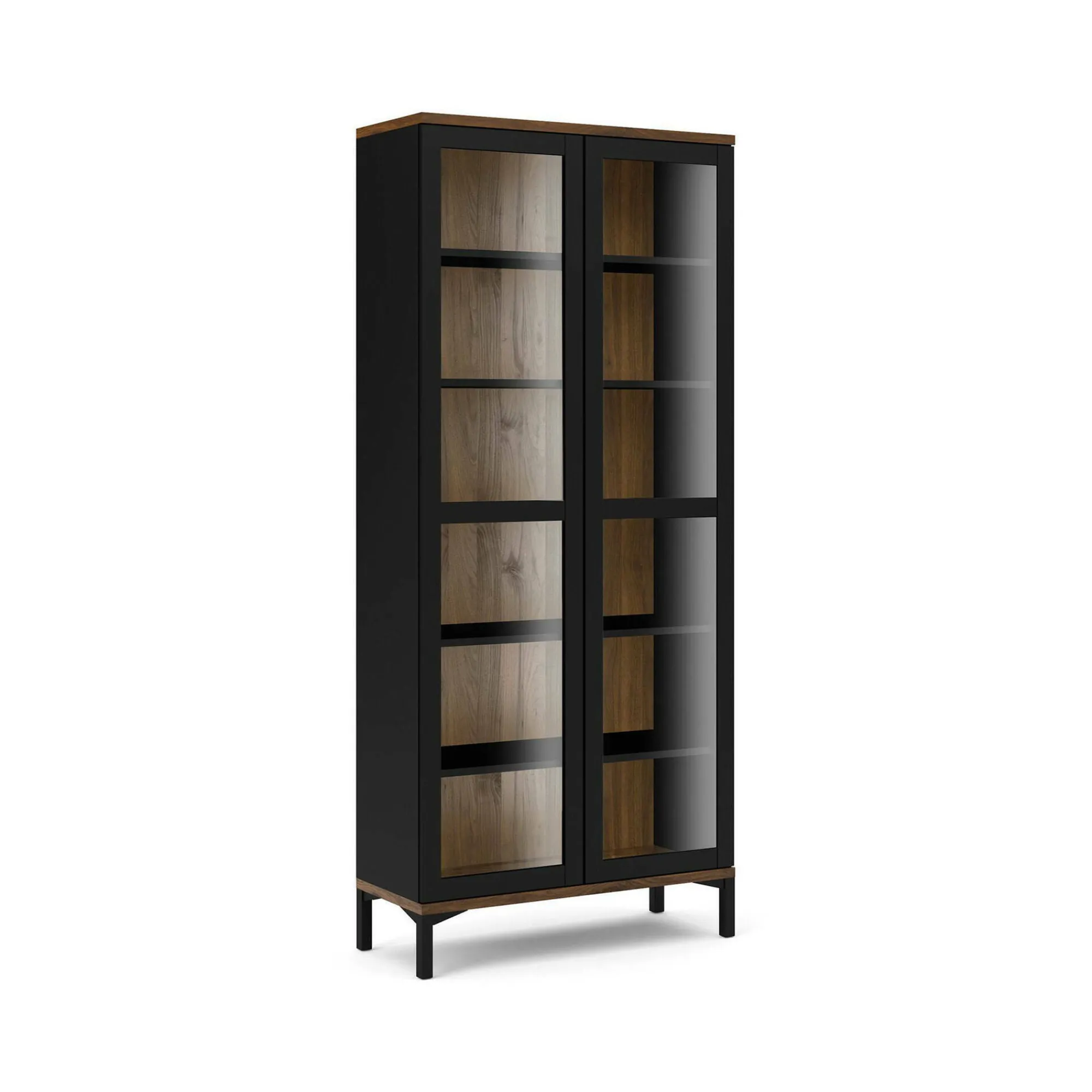 Vetrina Hudhud, 89x36 h203 cm, Nero e Noce<Dmora Cheap